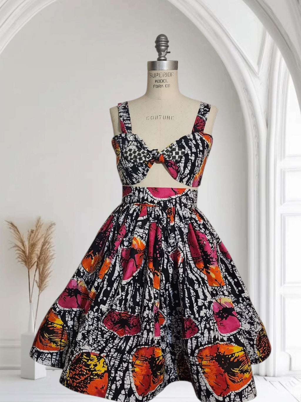 Floral Skirt Set: Boho Bandeau Crop Top, High-Waist Skirt