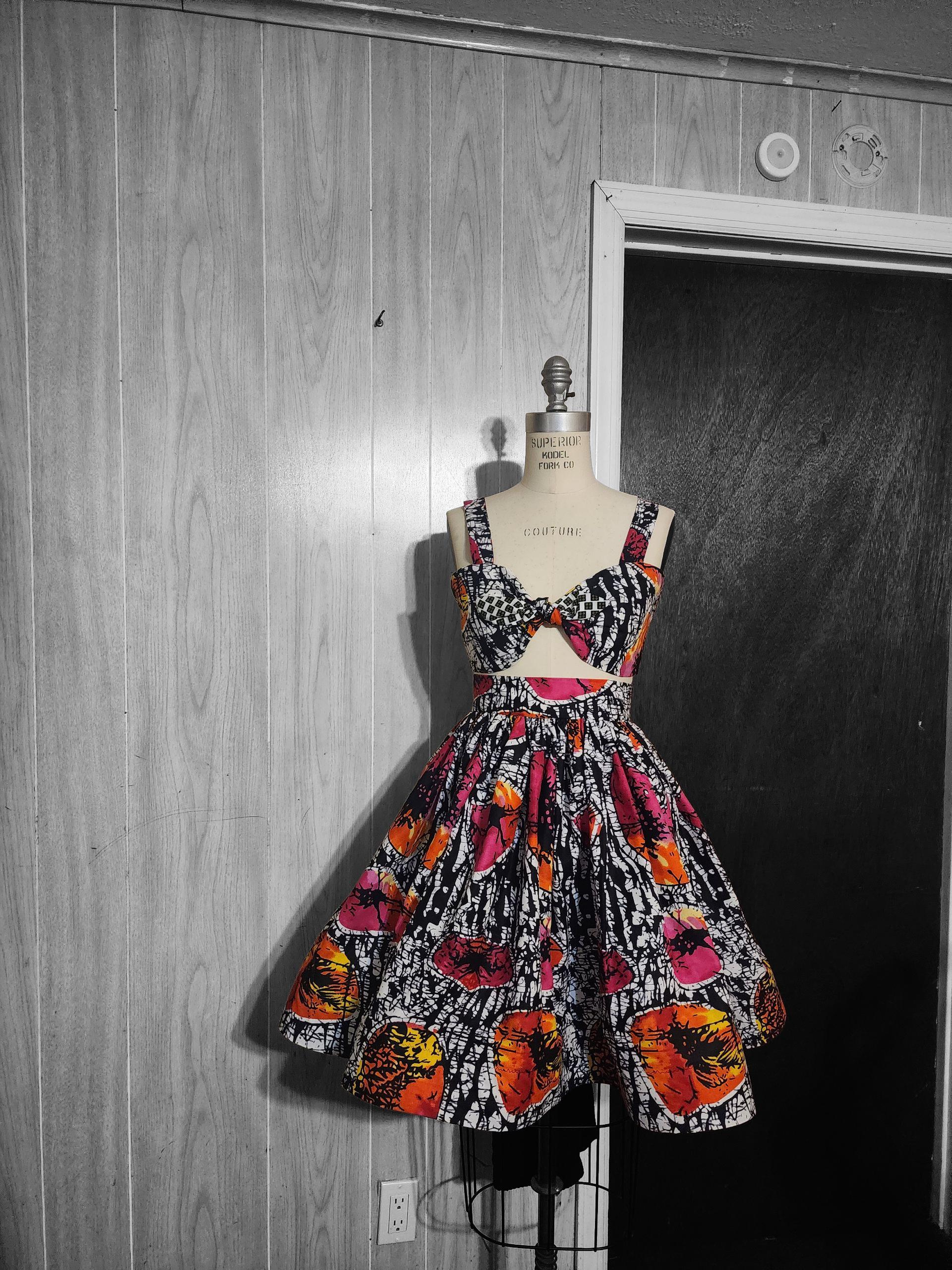 Floral Skirt Set: Boho Bandeau Crop Top, High-Waist Skirt