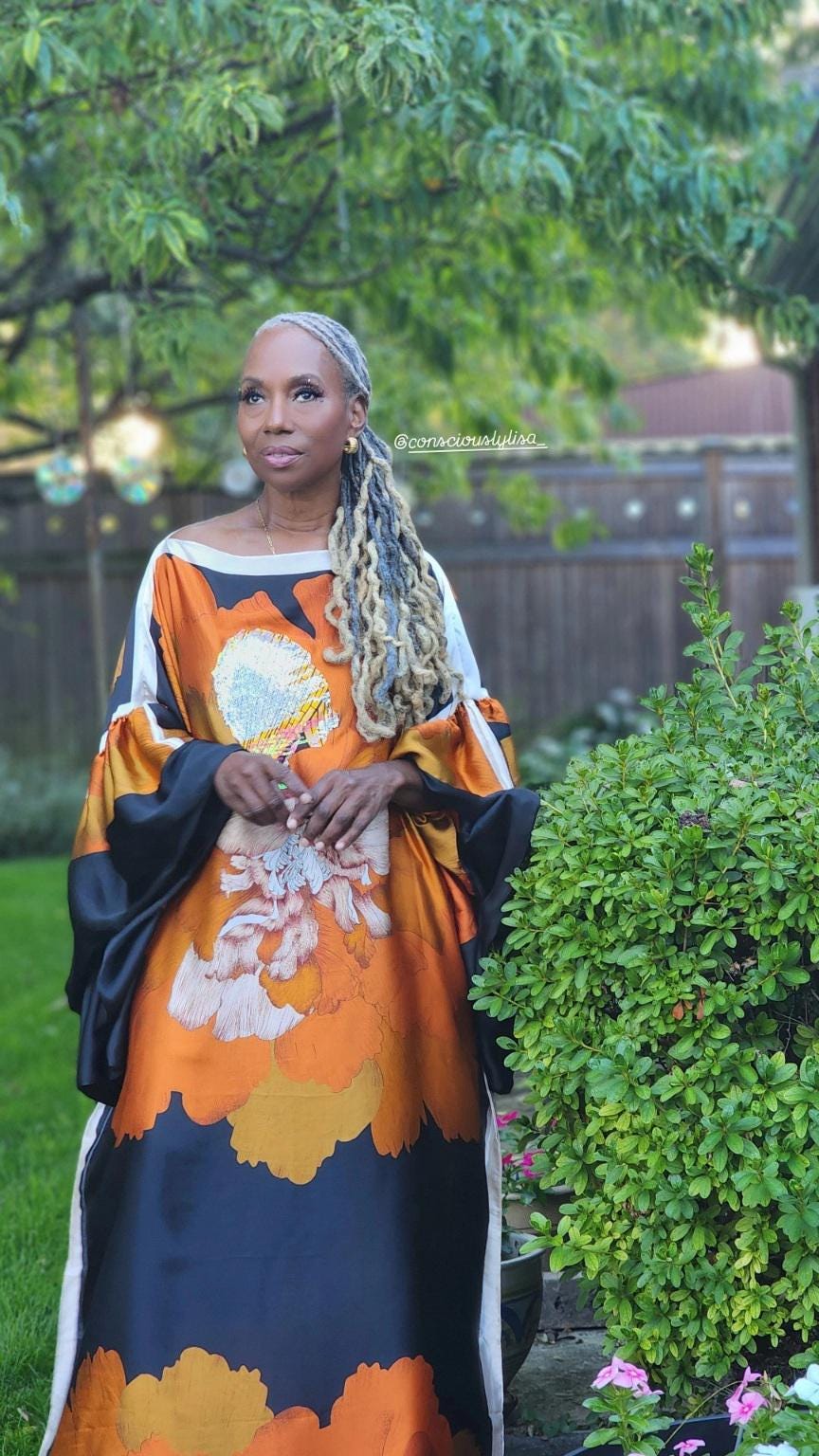 Sequin LiiLiiGiirl Kaftan Dress: Black, Gold, Orange Floral One Size Kaftan Dress Sequin LiiLiiGiirl Kaftan Dress: Black, Gold, Orange Floral One Size Kaftan Dress