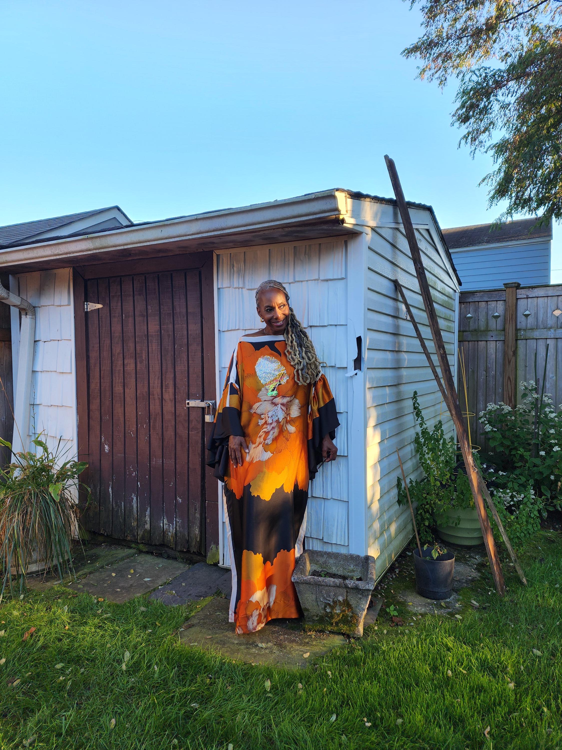 Sequin LiiLiiGiirl Kaftan Dress: Black, Gold, Orange Floral One Size Kaftan Dress