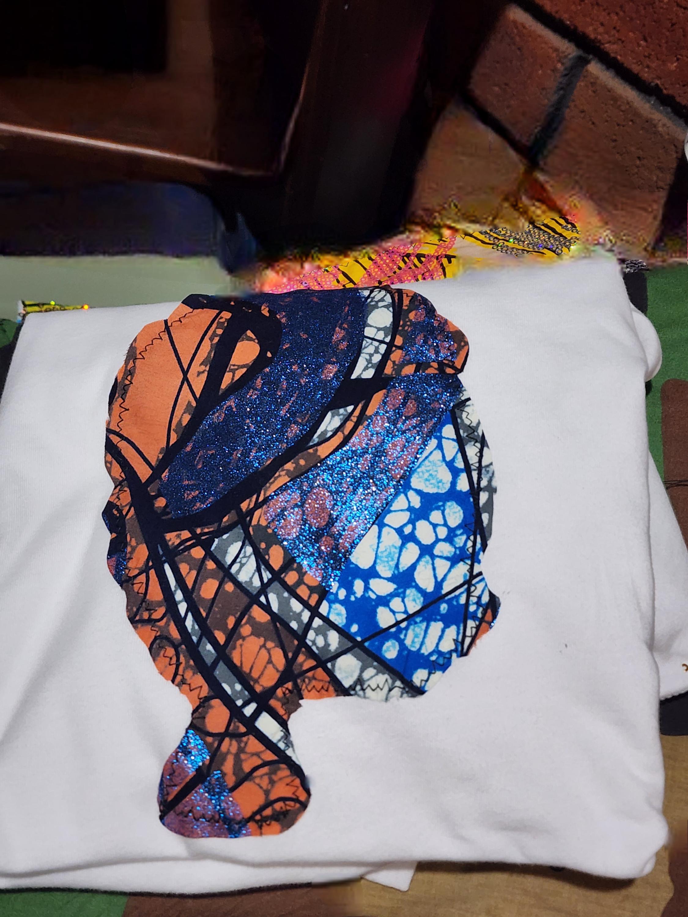 Sequin  or Glitter Wax Afro T-shirt: Handmade Cotton T-shirt