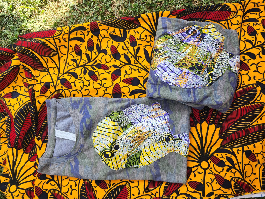 Sequin  or Glitter Wax Afro T-shirt: Handmade Cotton T-shirt