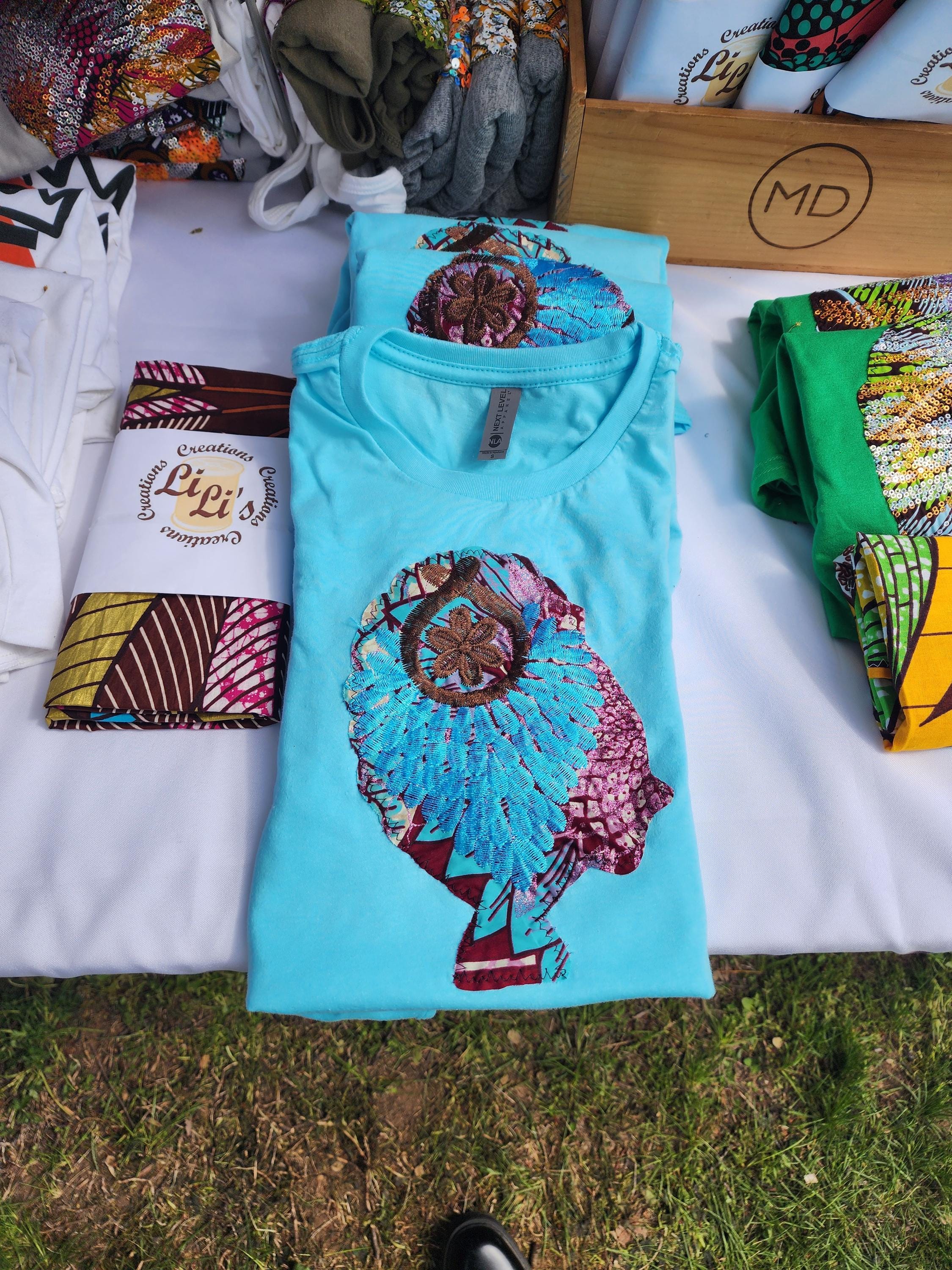 Sequin  or Glitter Wax Afro T-shirt: Handmade Cotton T-shirt