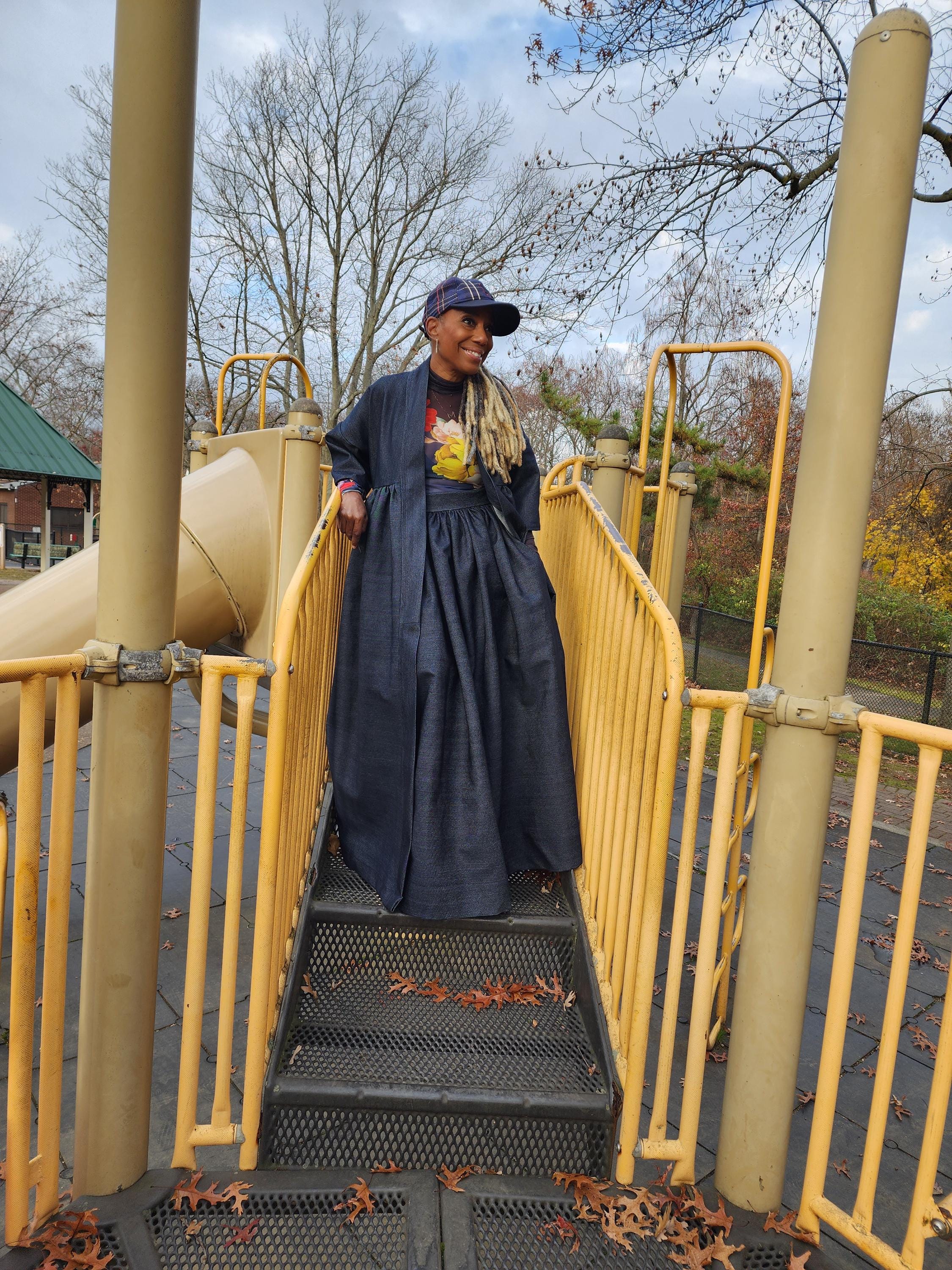 Indigo Blue Denim Harusi Kimono: Maxi Duster Coat