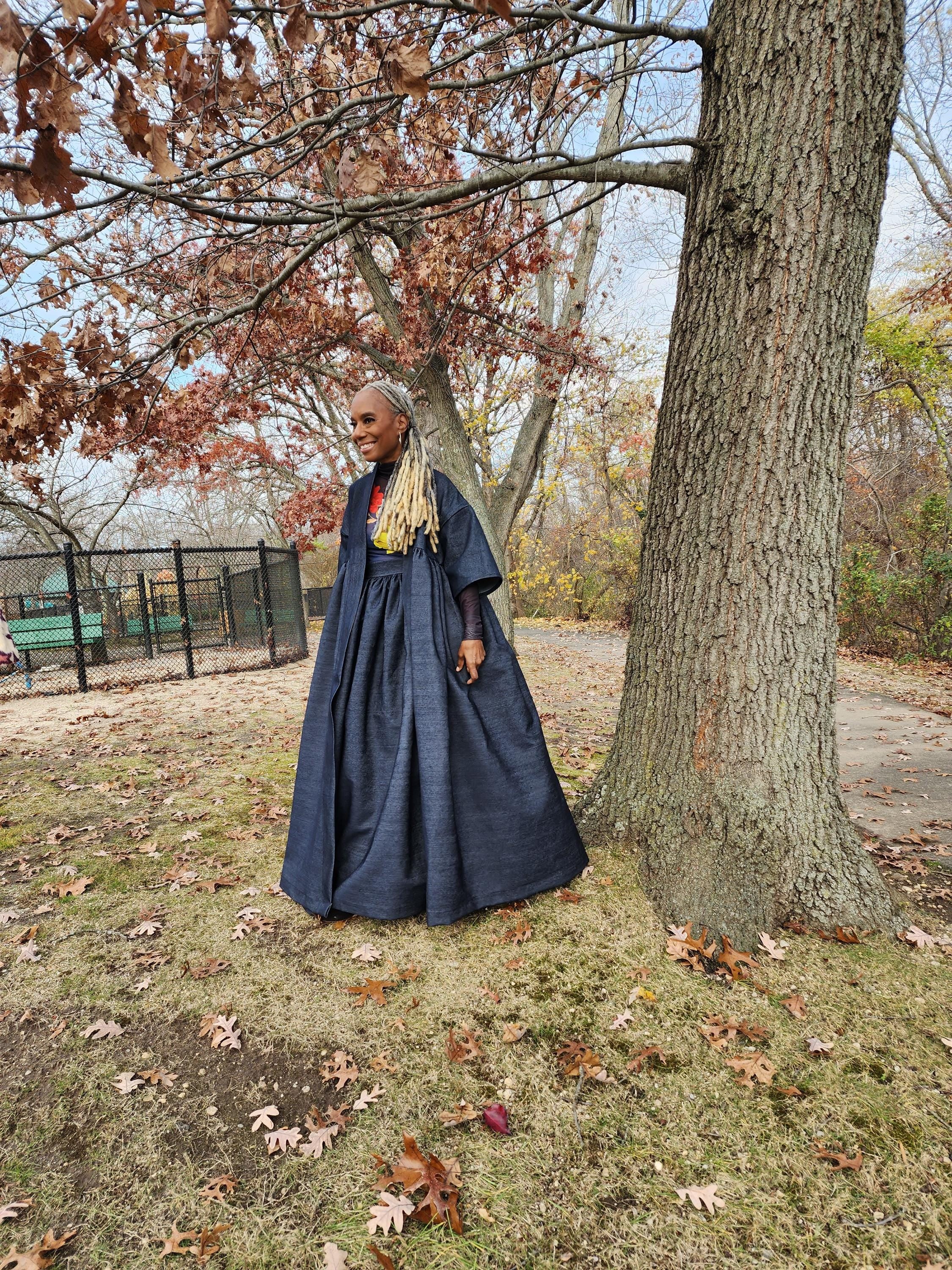 Indigo Blue Denim Harusi Kimono: Maxi Duster Coat