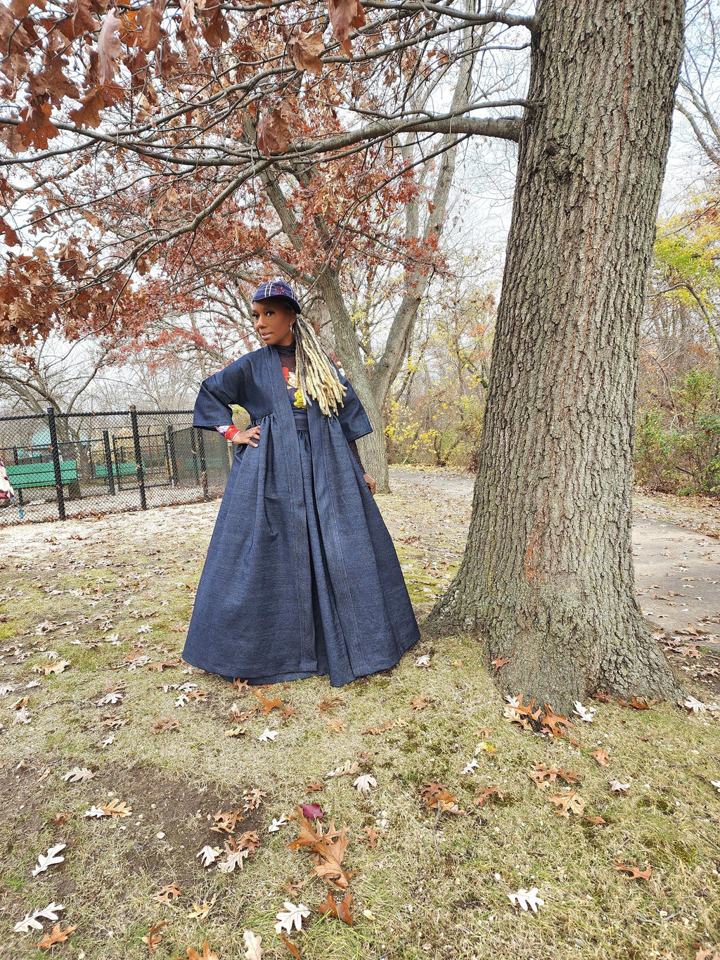 Indigo Blue Denim Harusi Kimono: Maxi Duster Coat