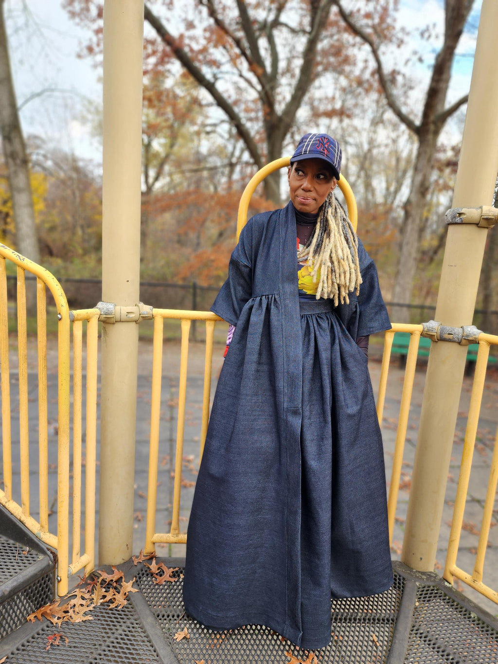 Indigo Blue Denim Harusi Kimono: Maxi Duster Coat