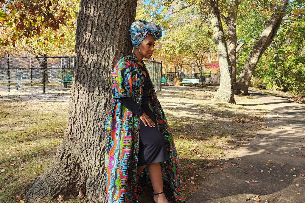 Sequin African Wax Print Head Wrap: Embroidered Cotton Scarf