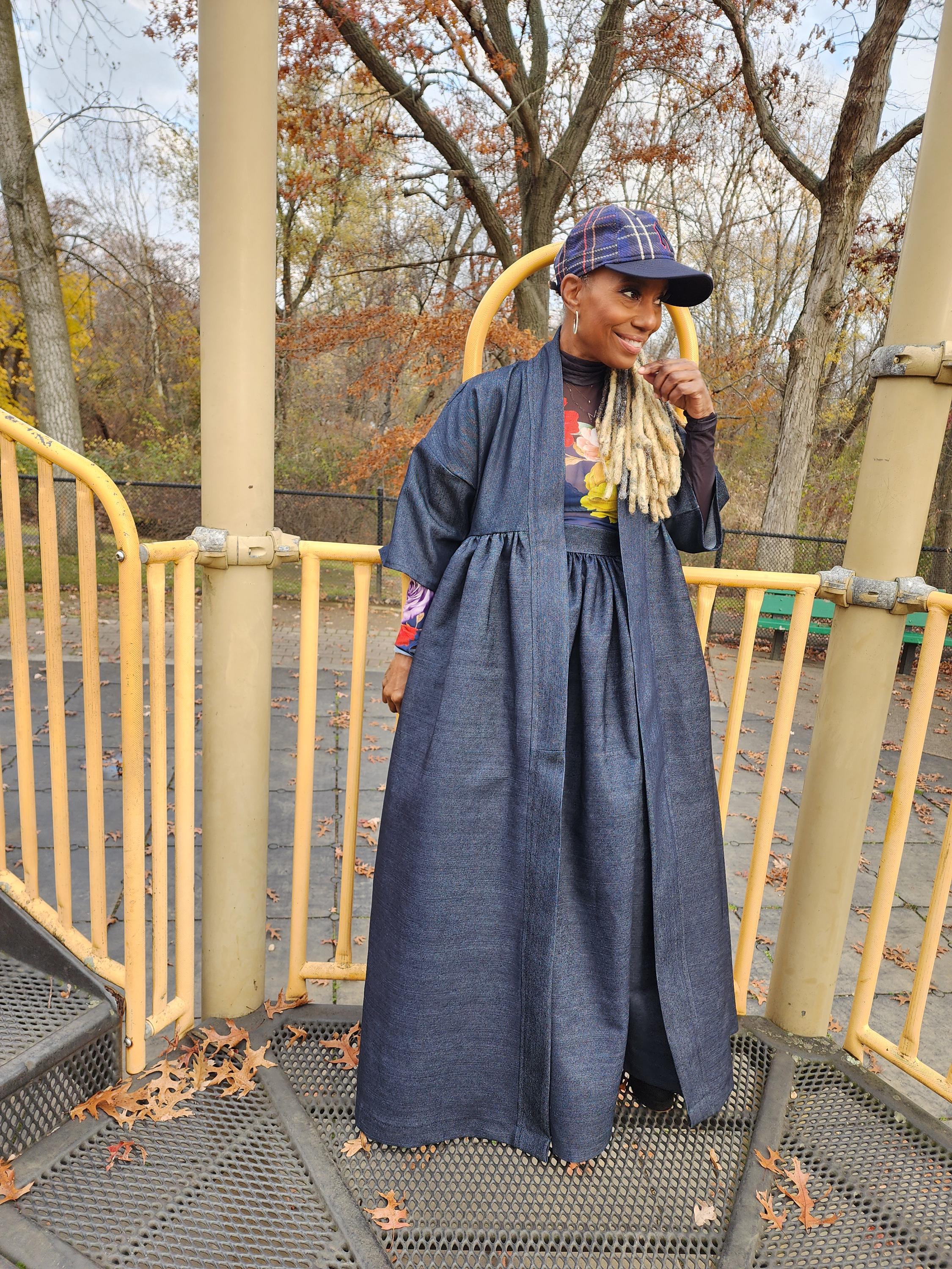 Indigo Blue Denim Harusi Kimono: Maxi Duster Coat