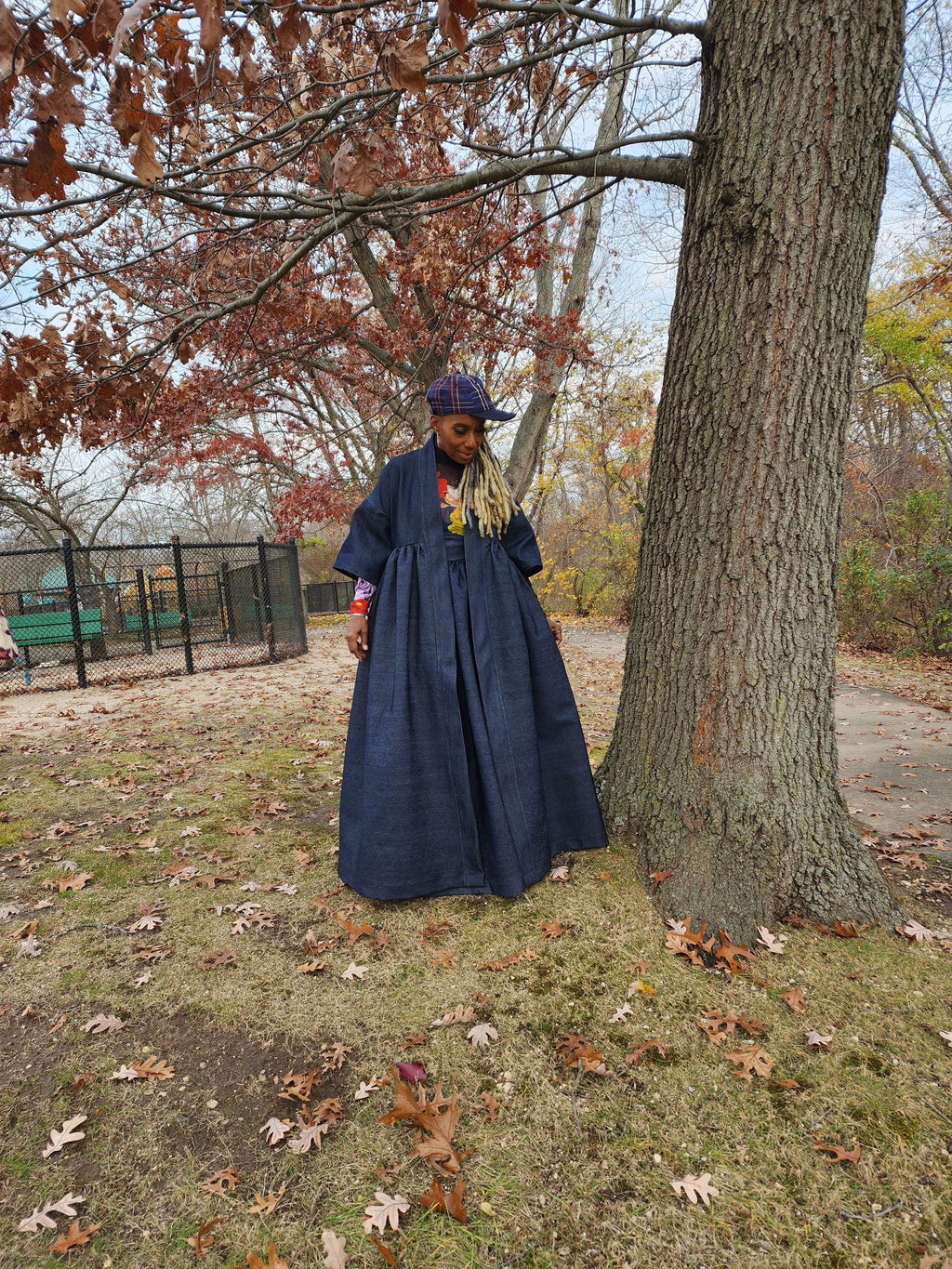 Indigo Blue Denim Harusi Kimono: Maxi Duster Coat