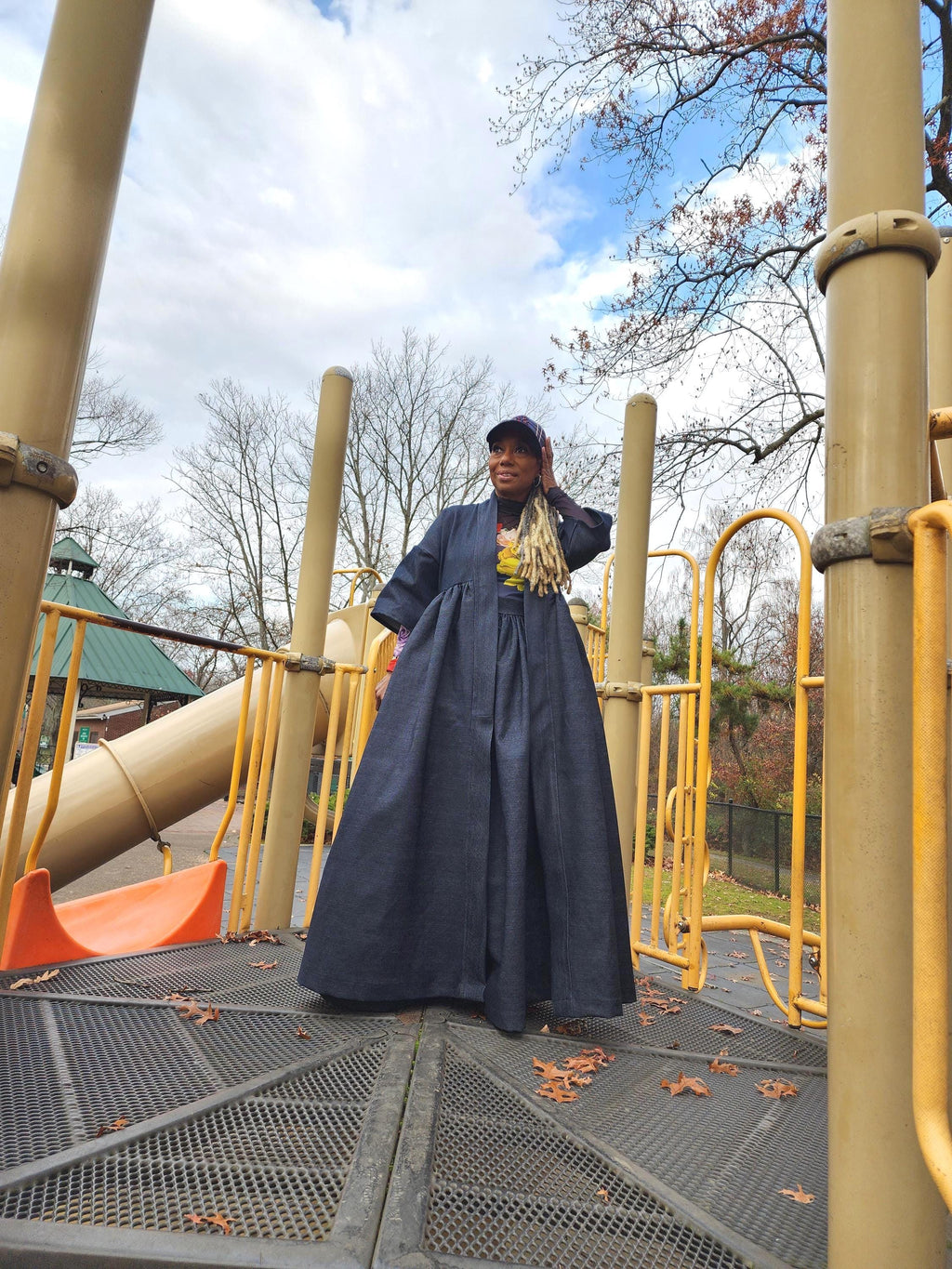 Indigo Blue Denim Harusi Kimono: Maxi Duster Coat