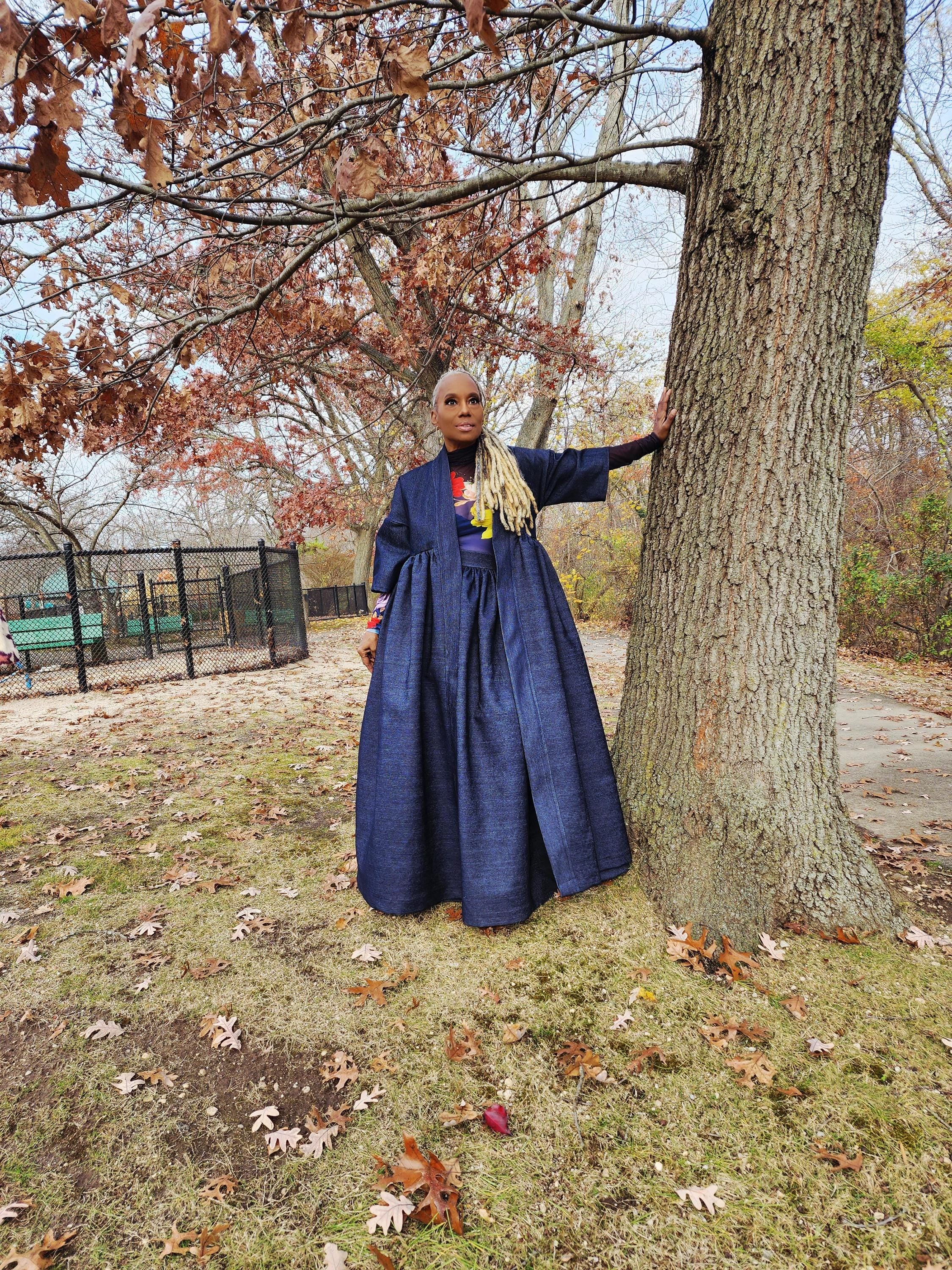 Indigo Blue Denim Harusi Kimono: Maxi Duster Coat