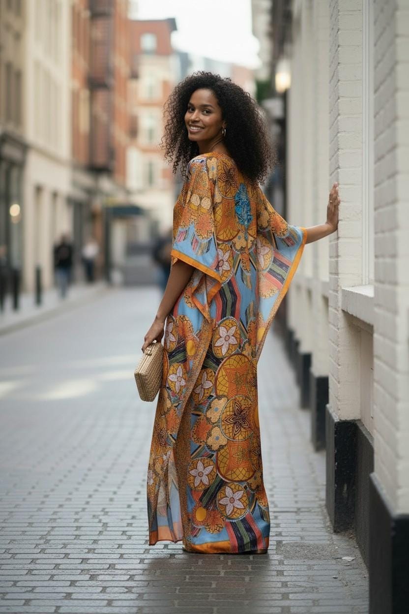 LiLiGirl Sequin Kaftan Dress – Flowy Vacation Maxi Dress, One Size Fits Most