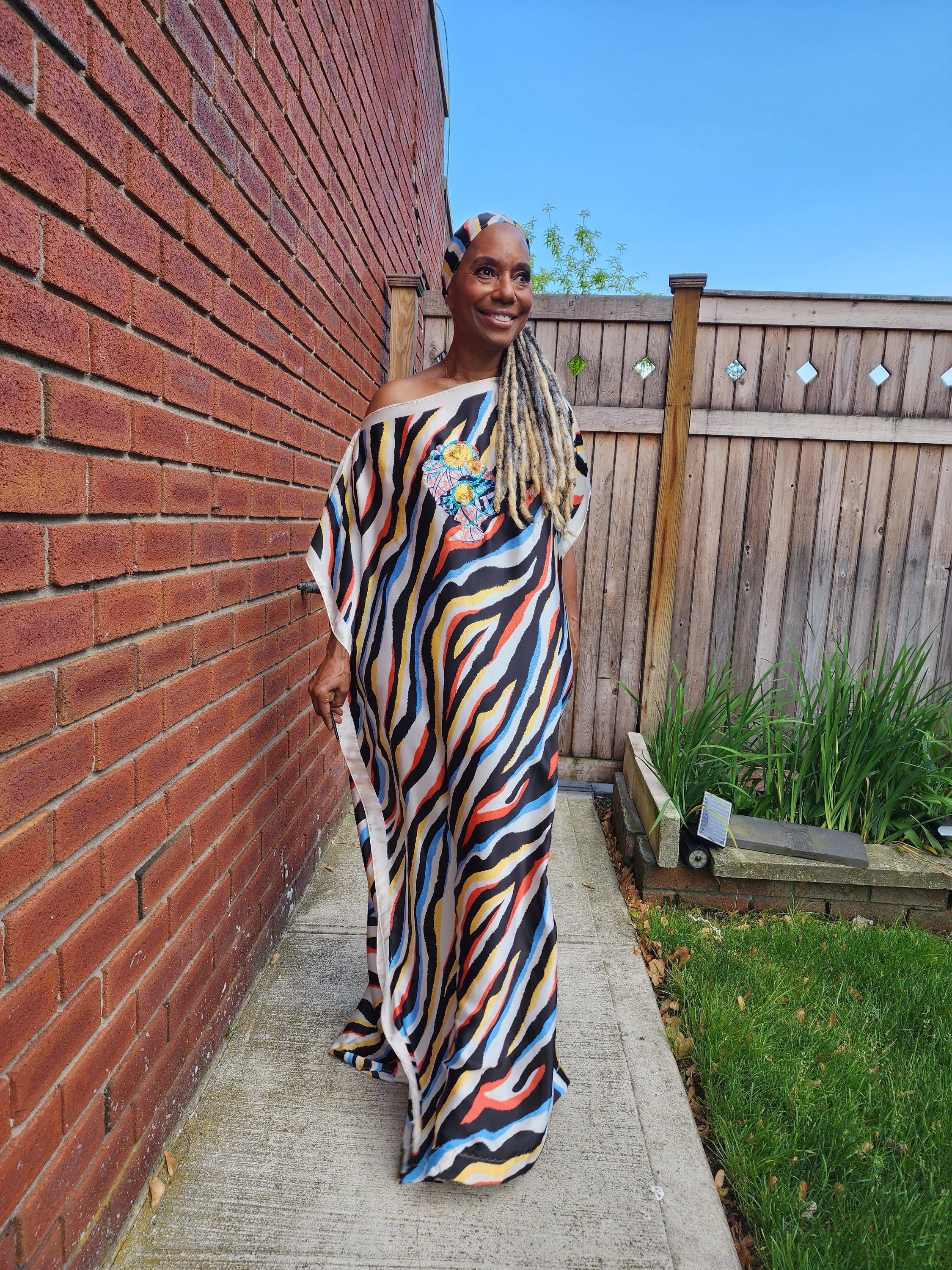 Sequin Afro-Girl Kaftan Dress and Scarf – Luxury Vacation Gift, One Size Fits Most  Dress