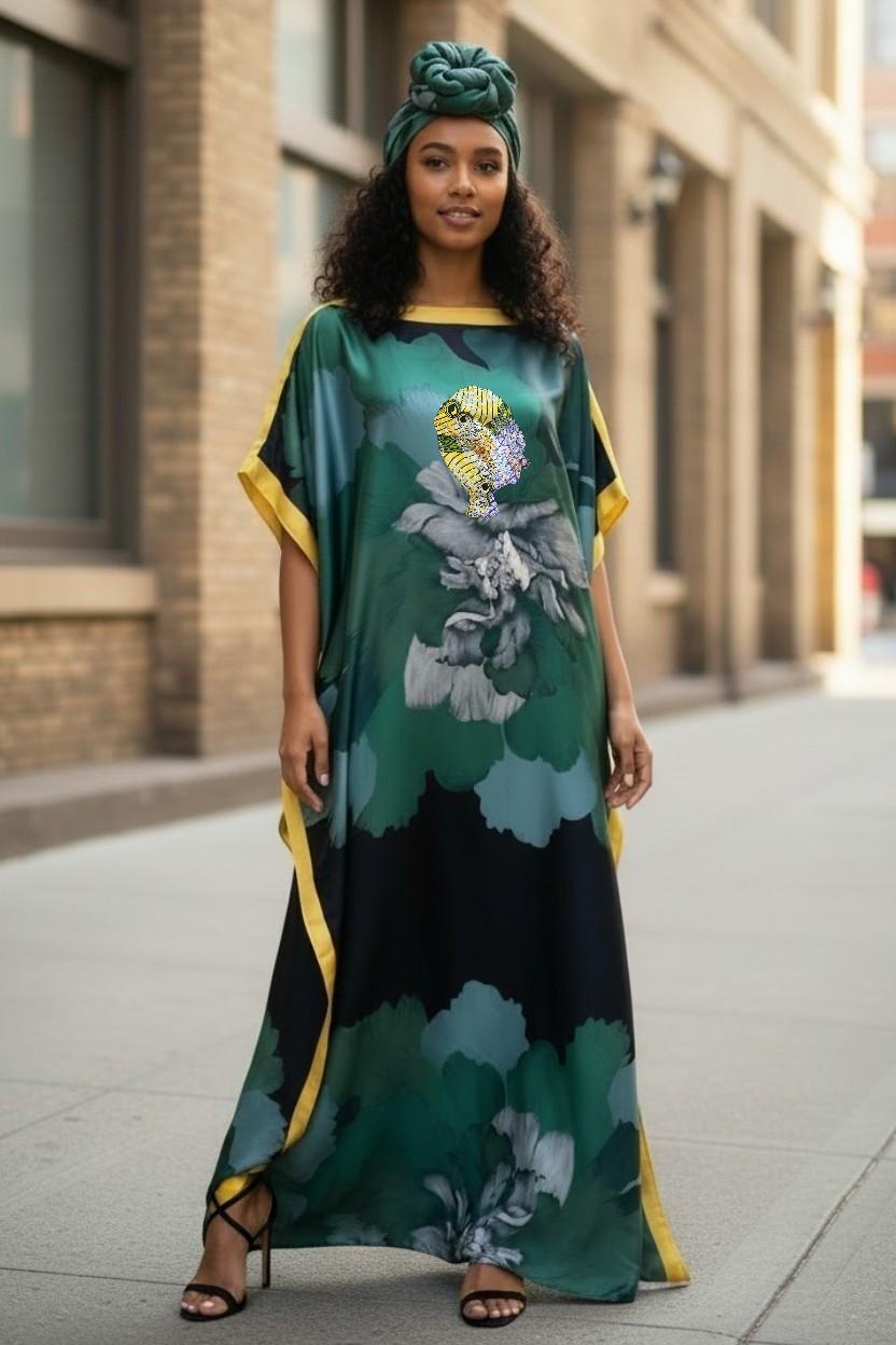 Sequin Afro-Girl Kaftan Dress – Luxury Vacation Gift, Handmade, One Size Fits Most