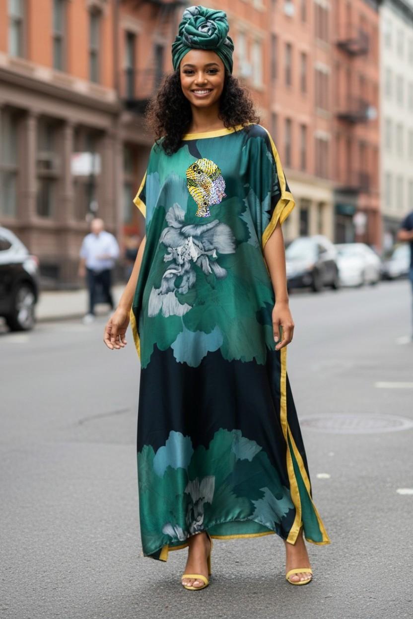 Sequin Afro-Girl Kaftan Dress – Luxury Vacation Gift, Handmade, One Size Fits Most