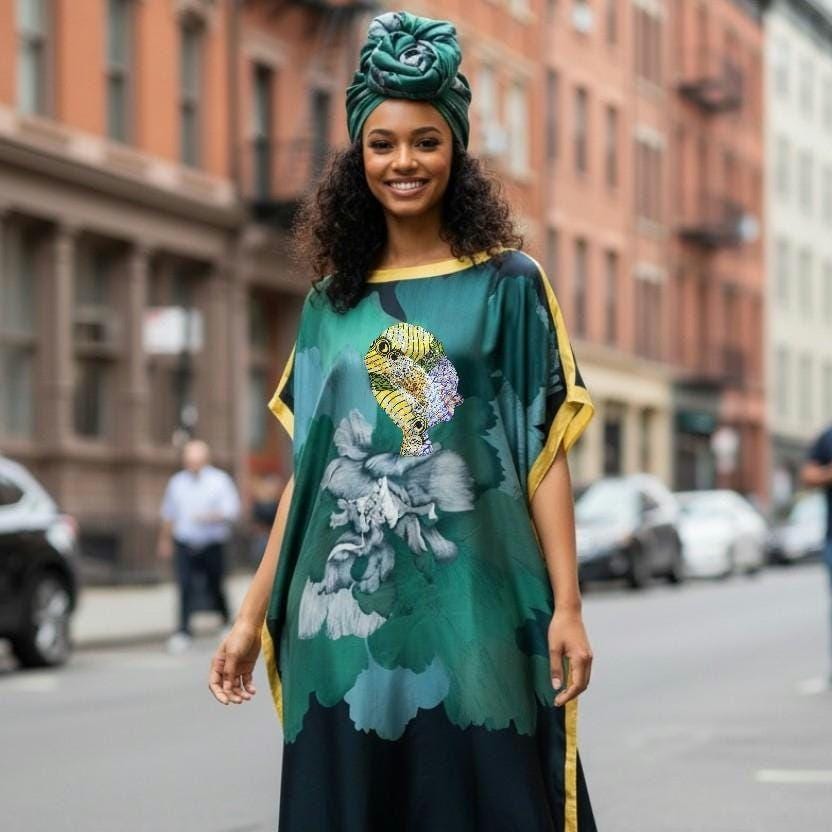 Sequin Afro-Girl Kaftan Dress – Luxury Vacation Gift, Handmade, One Size Fits Most