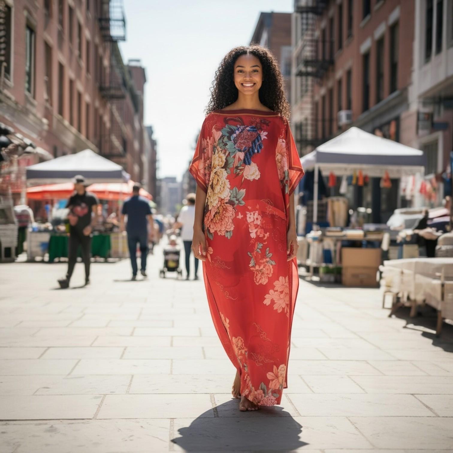 Sequin Afro-Girl Kaftan Dress with scarf – Luxury Vacation Gift, Handmade, One Size Fits Most