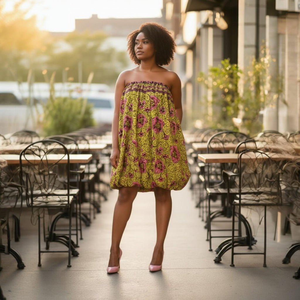 Elegant Kiputo African Print Cotton Bubble Dress or Skirt for Festivals and Weddings