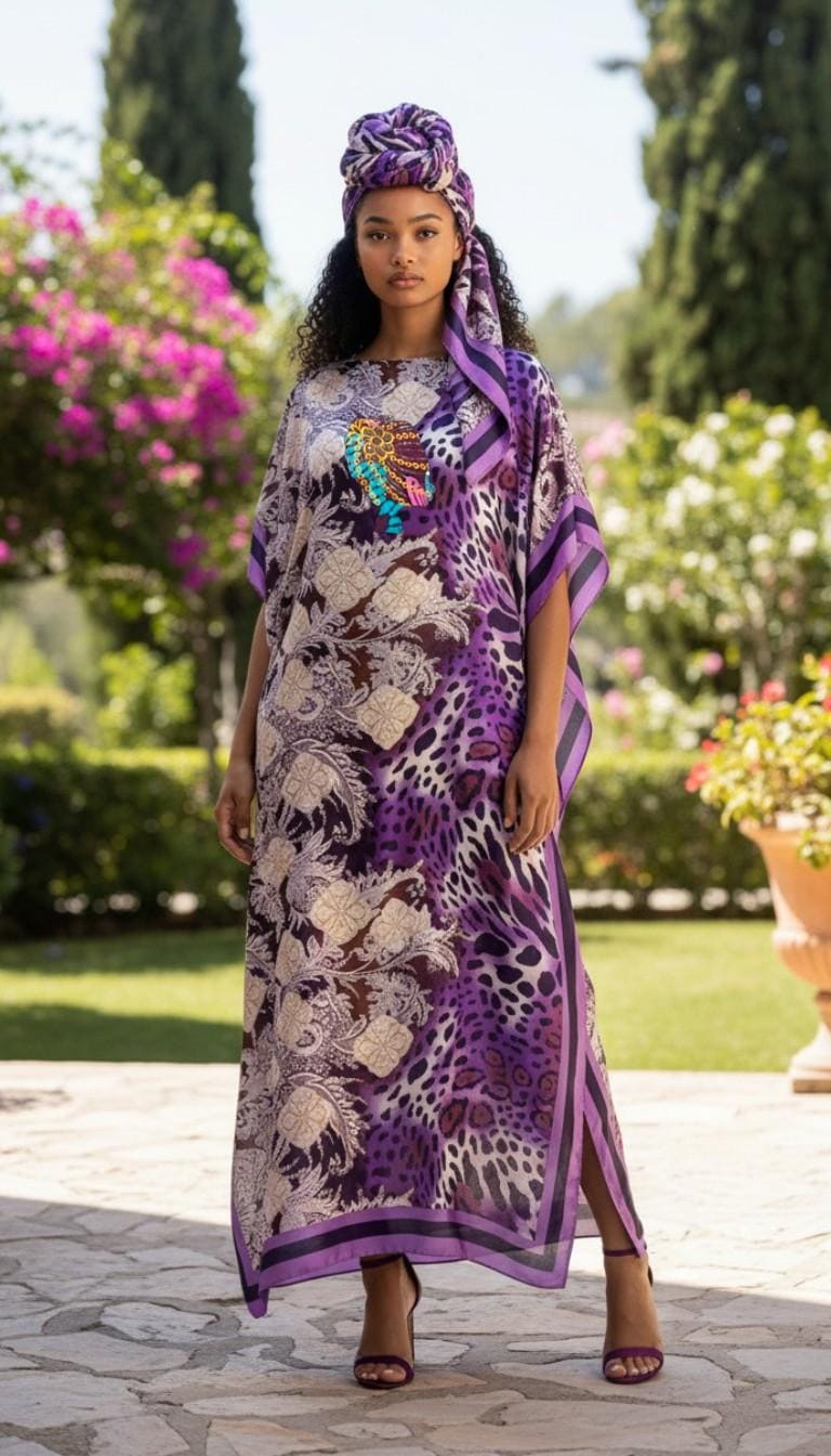 Sequin LiLiGirl Kaftan Dress and Scarf – Luxury Vacation Gift, One Size Fits Most  Dress