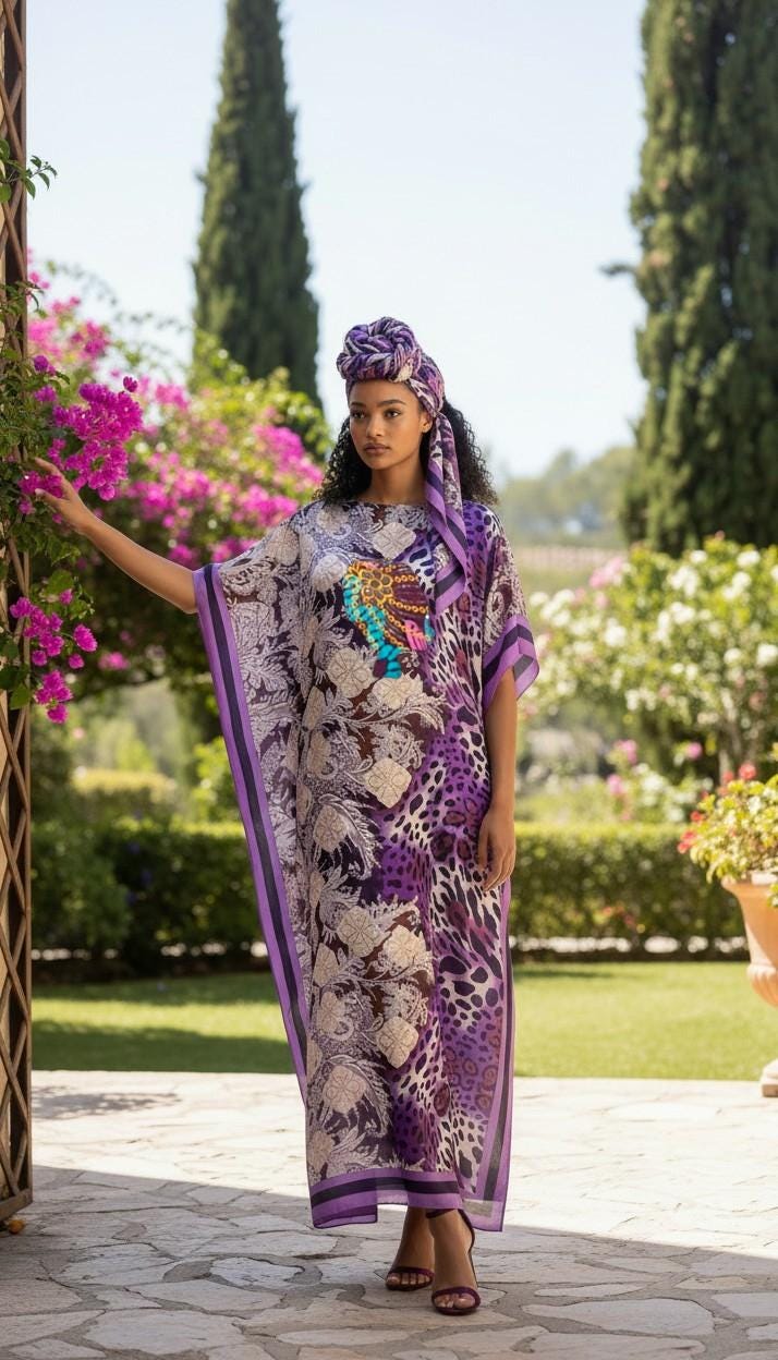 Sequin LiLiGirl Kaftan Dress and Scarf – Luxury Vacation Gift, One Size Fits Most  Dress