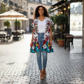 FUNIKA Duster, Lavender, Navy and Orange Glitter Wax African Print Duster, African Print Kimono, African Dress for Women