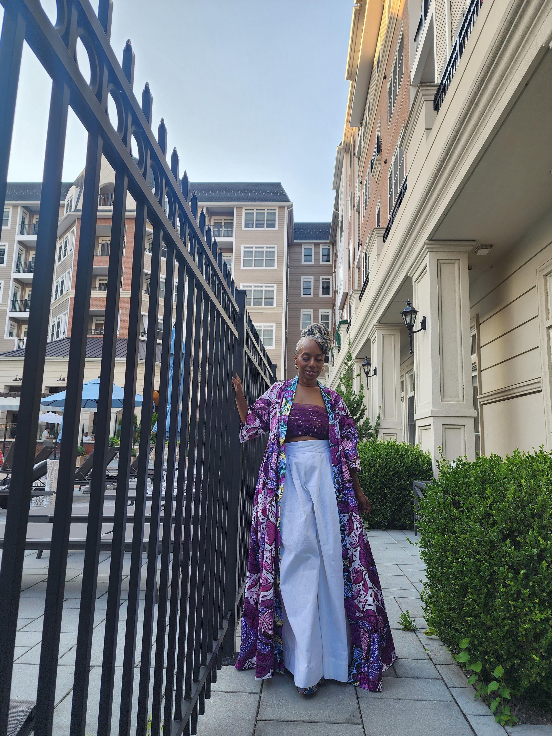 Floral Glitter African Wax Kimono: Maxi Duster Coat