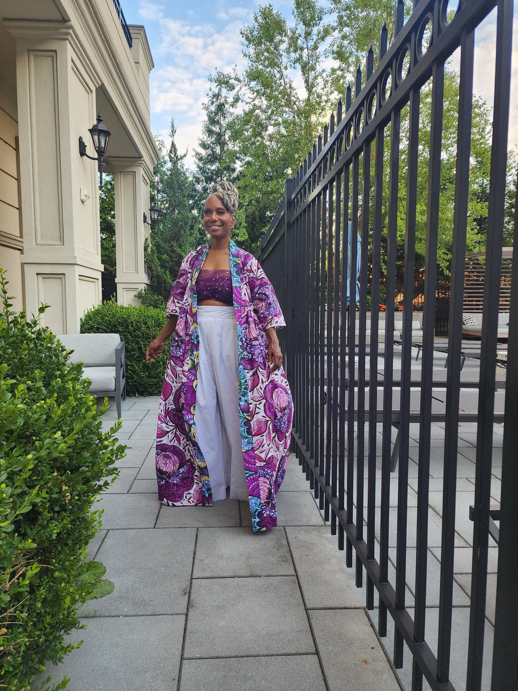 Floral Glitter African Wax Kimono: Maxi Duster Coat