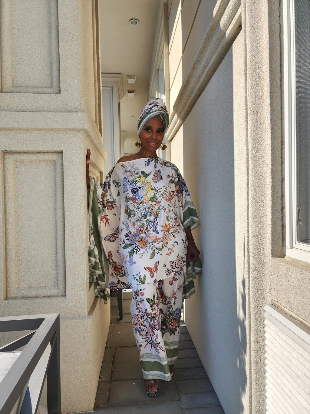 LiLiGirl Sequin Afro-Girl Kaftan Ruffle Sleeve Tunic Top with Pants & Scarf