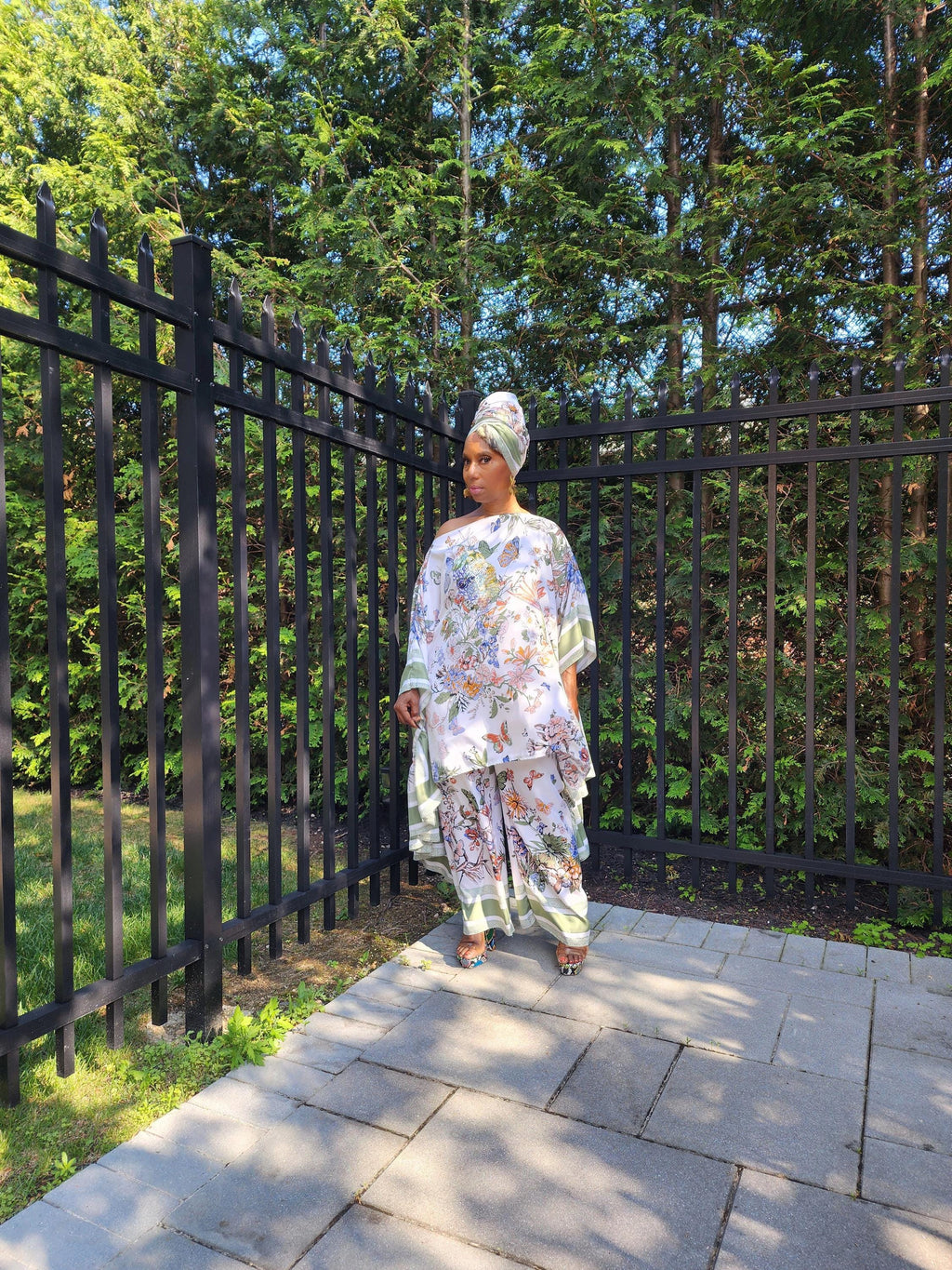 LiLiGirl Sequin Afro-Girl Kaftan Ruffle Sleeve Tunic Top with Pants & Scarf