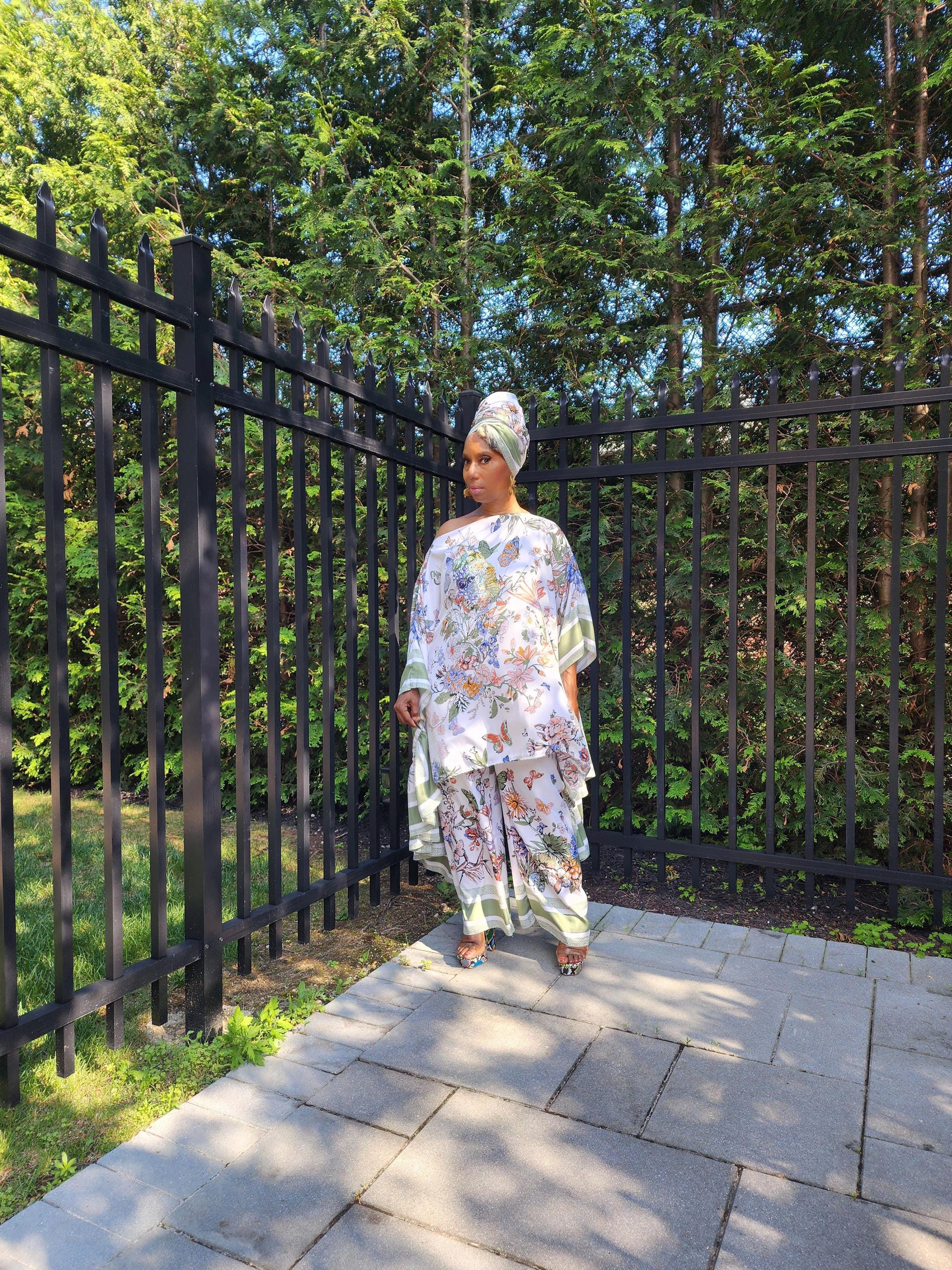 LiLiGirl Sequin Afro-Girl Kaftan Ruffle Sleeve Tunic Top with Pants & Scarf