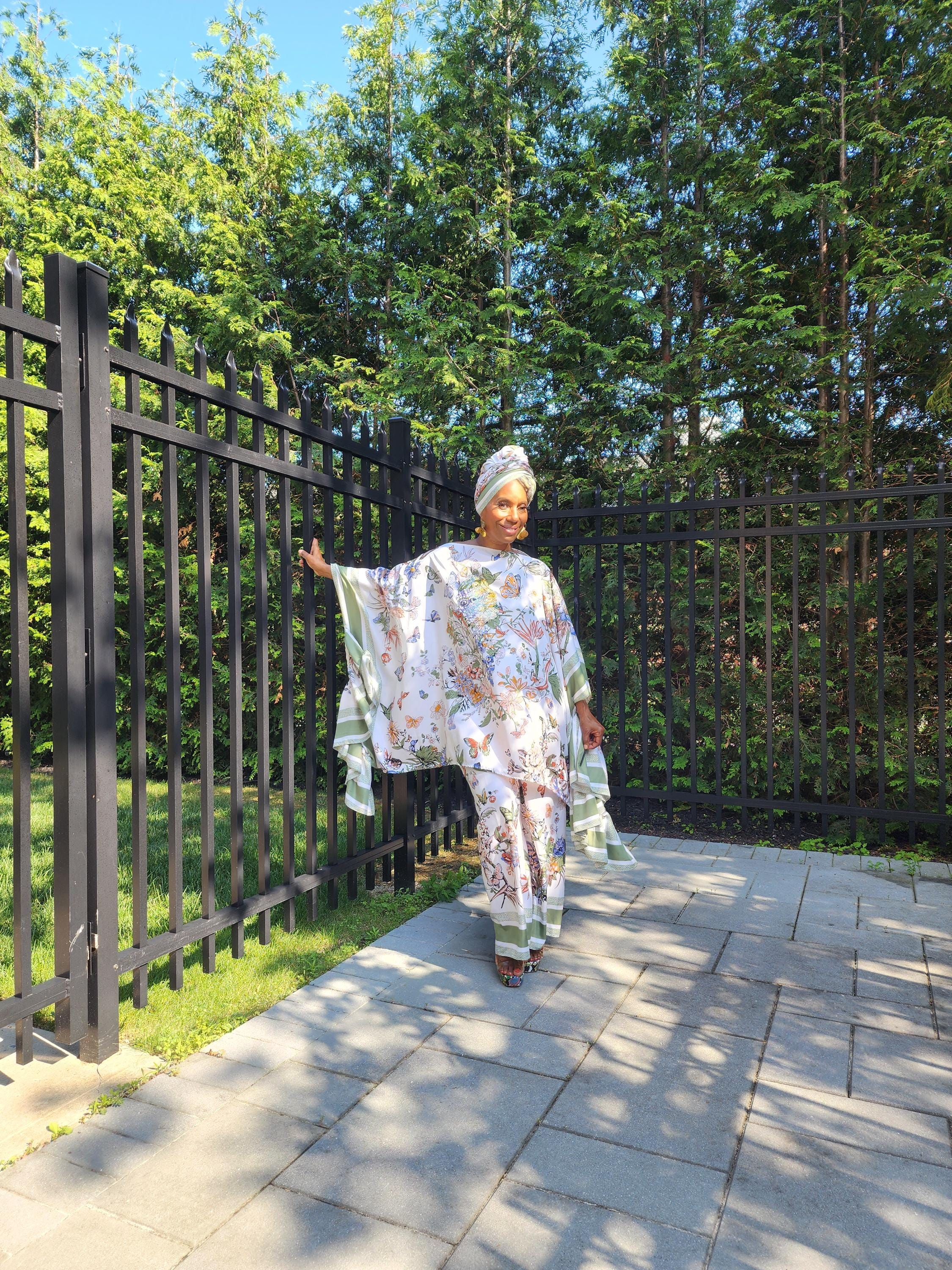 LiLiGirl Sequin Afro-Girl Kaftan Ruffle Sleeve Tunic Top with Pants & Scarf