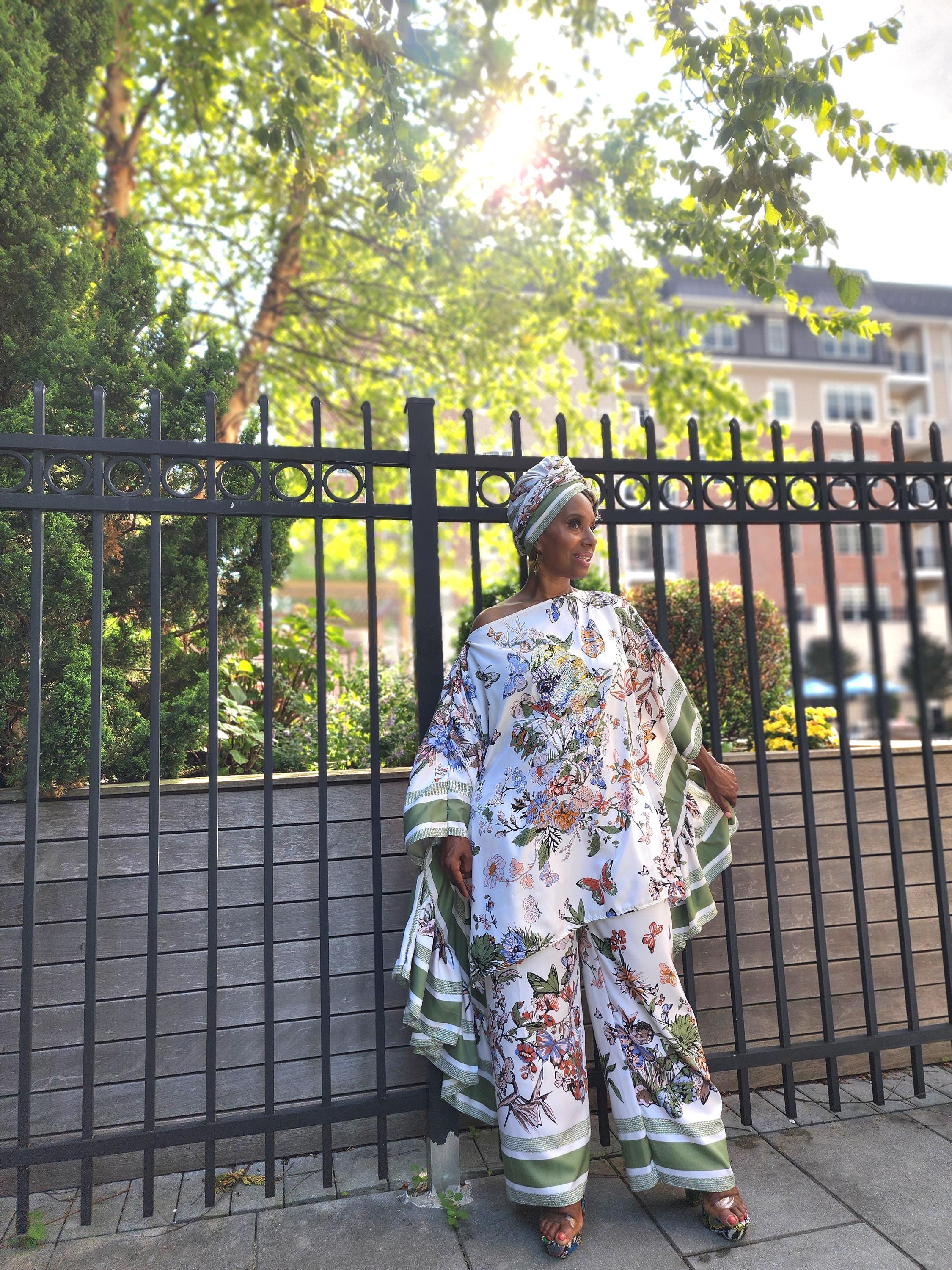 LiLiGirl Sequin Afro-Girl Kaftan Ruffle Sleeve Tunic Top with Pants & Scarf