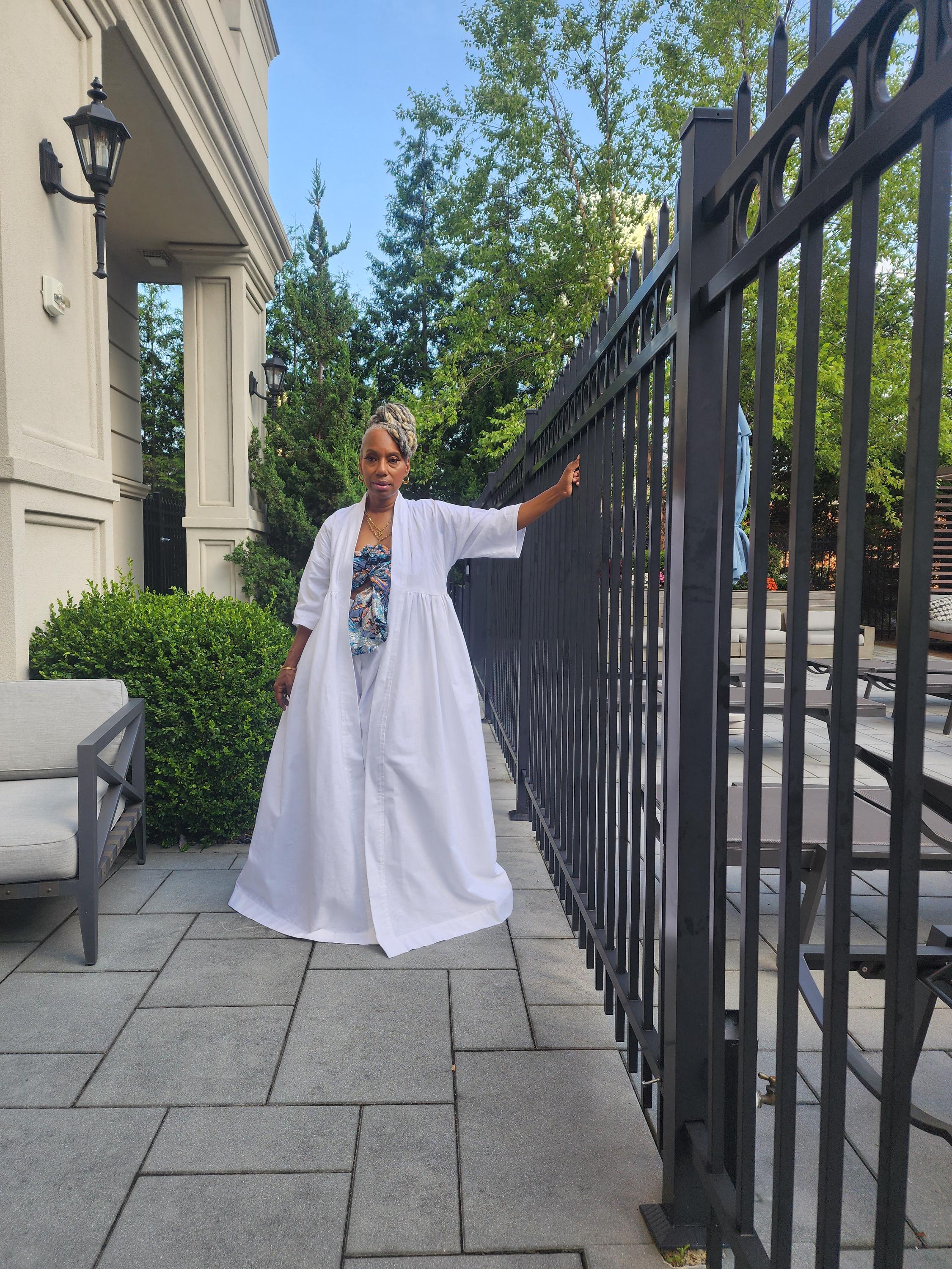 Harusi Kimono:  White Linen Maxi Duster Coat