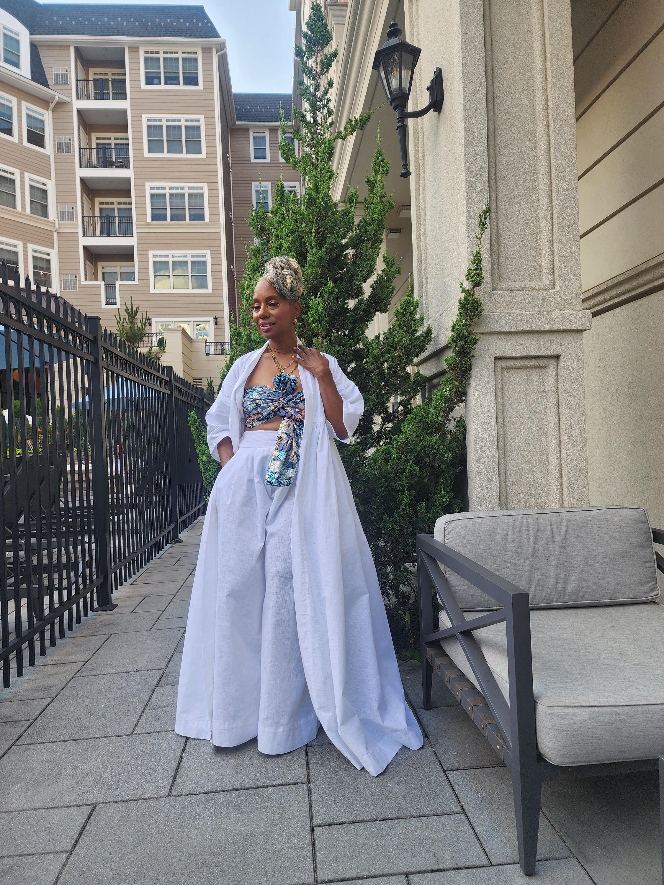 Harusi Kimono:  White Linen Maxi Duster Coat