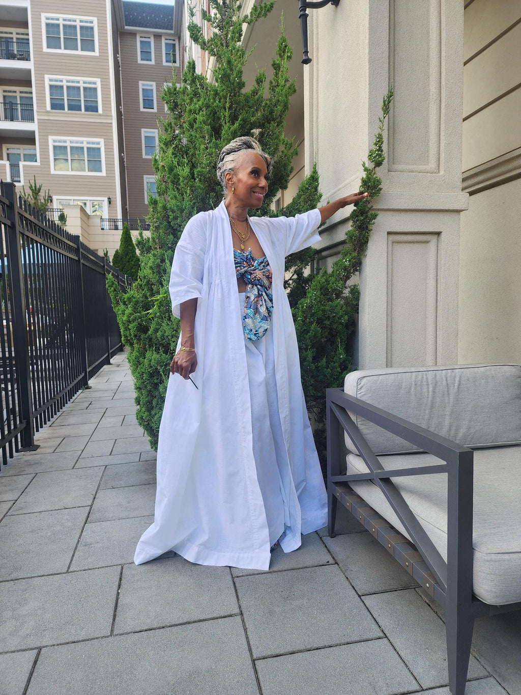 Harusi Kimono:  White Linen Maxi Duster Coat