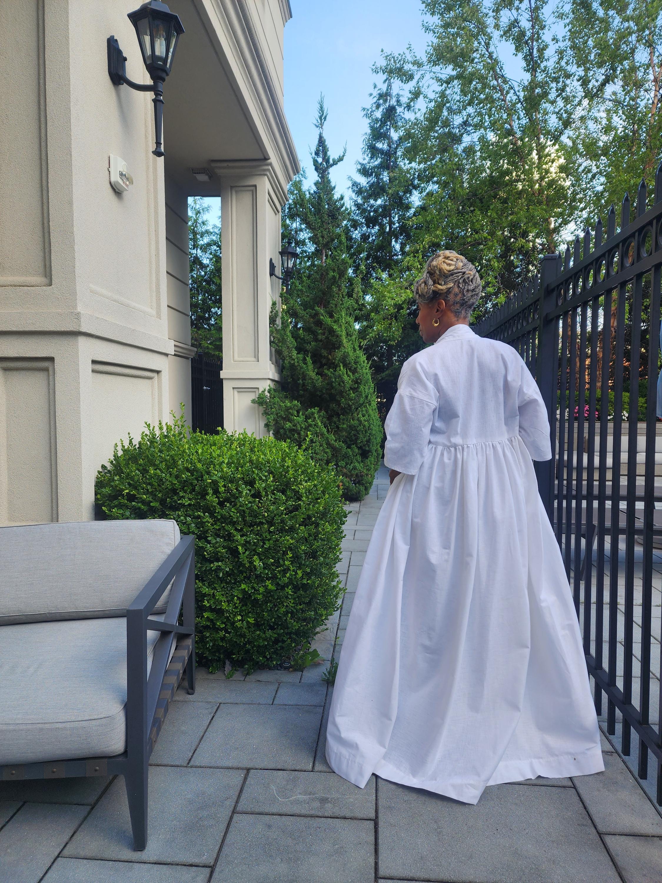 Harusi Kimono:  White Linen Maxi Duster Coat