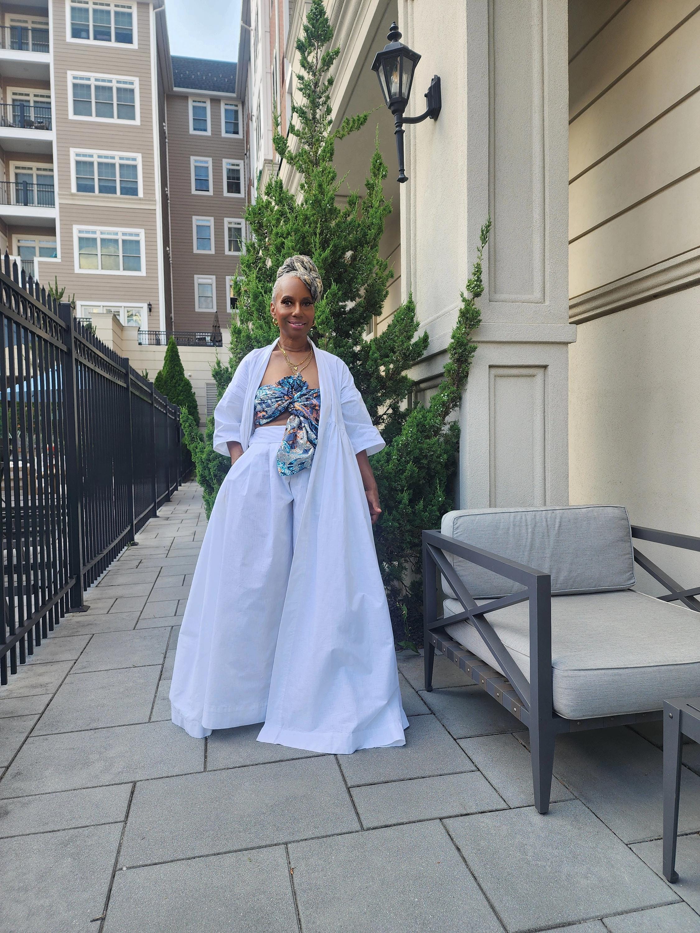 Harusi Kimono:  White Linen Maxi Duster Coat