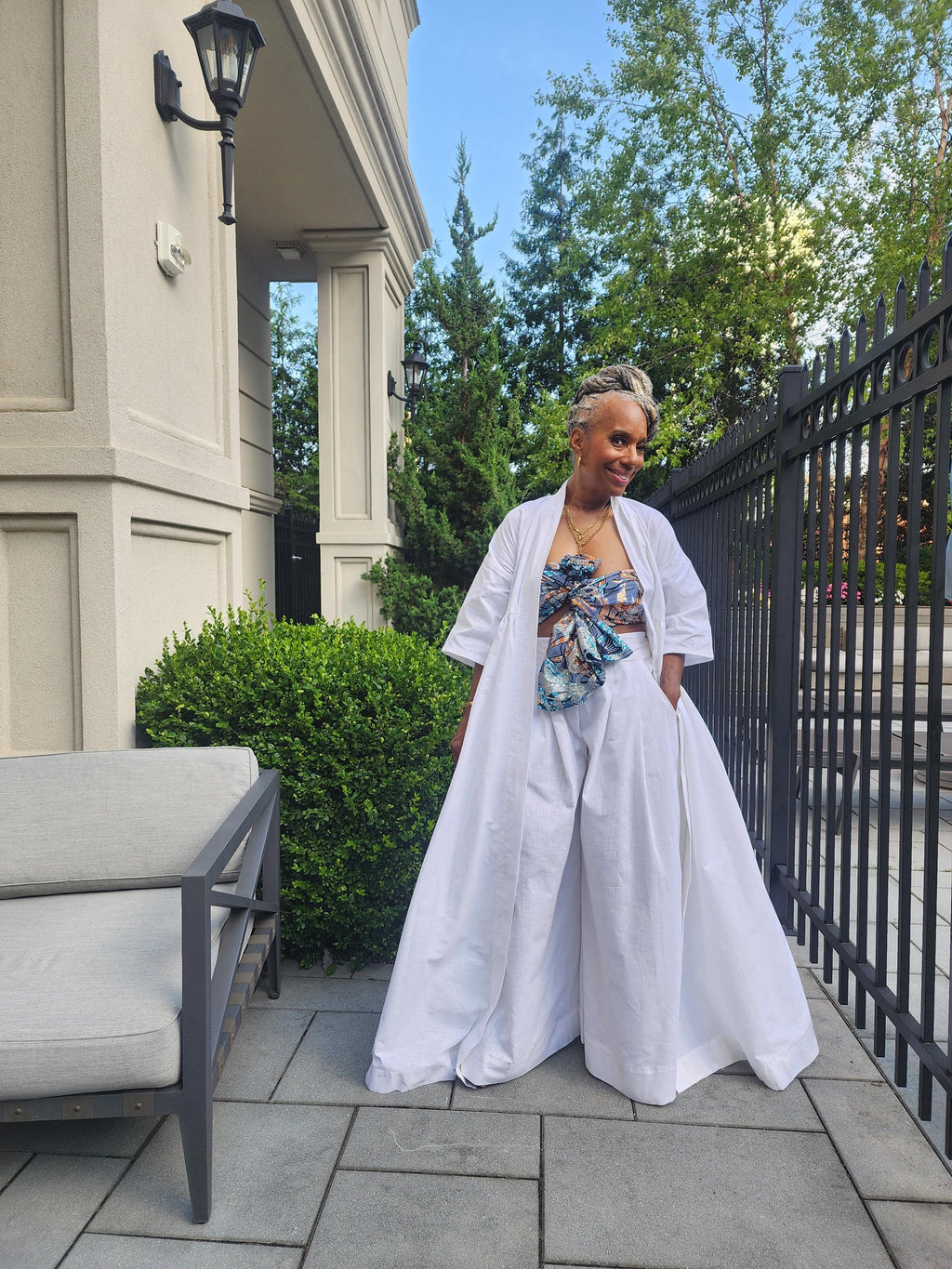 Harusi Kimono:  White Linen Maxi Duster Coat