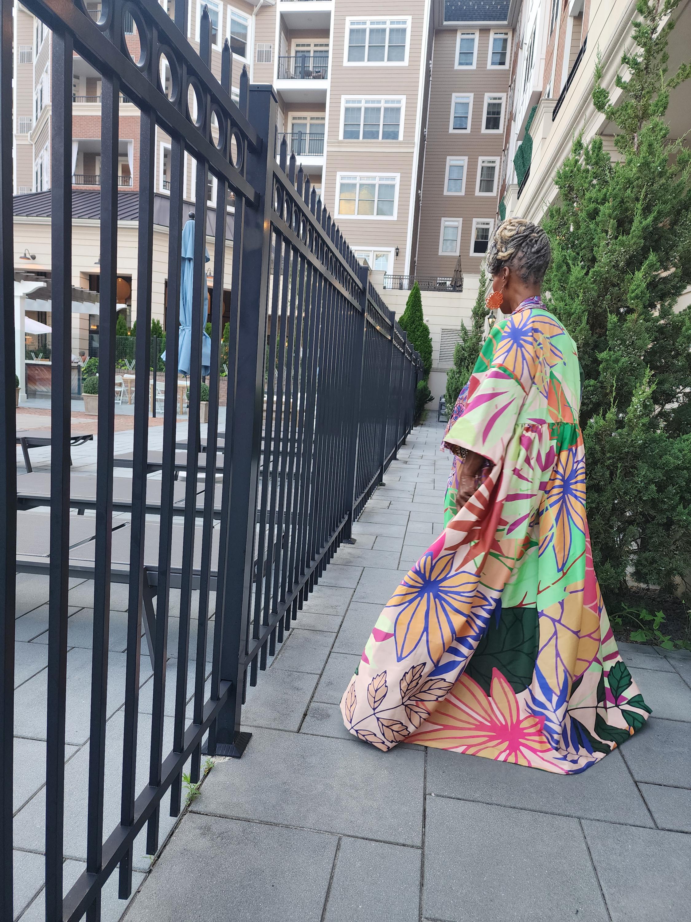 Reversible Harusi Kimono, African Wax Mix Print Kimono, Modest Church Dress, Full Length Duster