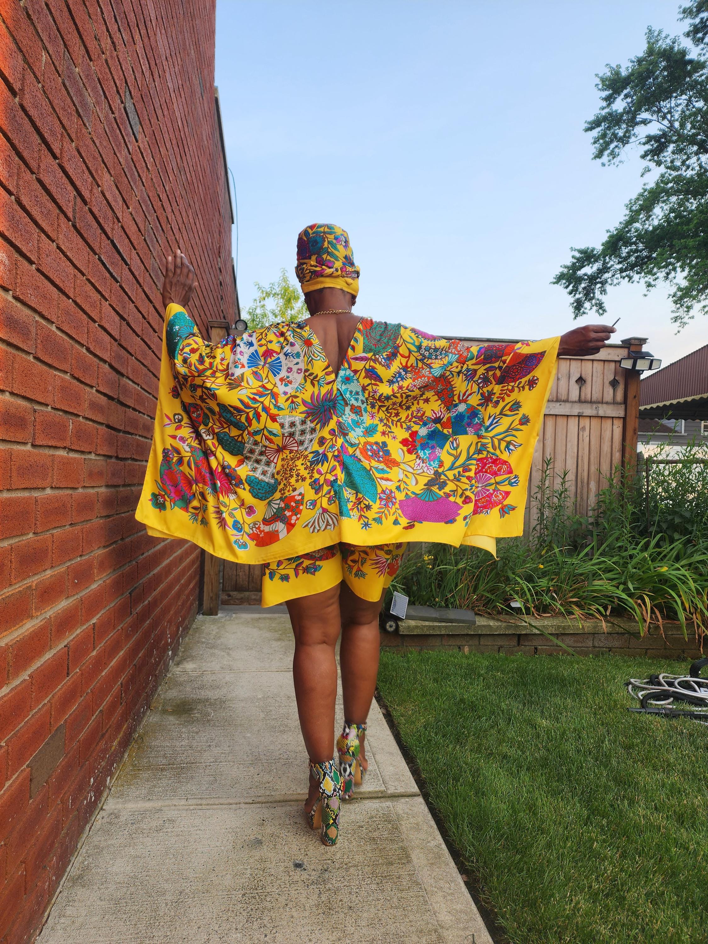 LiiLiiGiirl Sequin Afro-Girl Kaftan Tunic Top with Shorts & Scarf