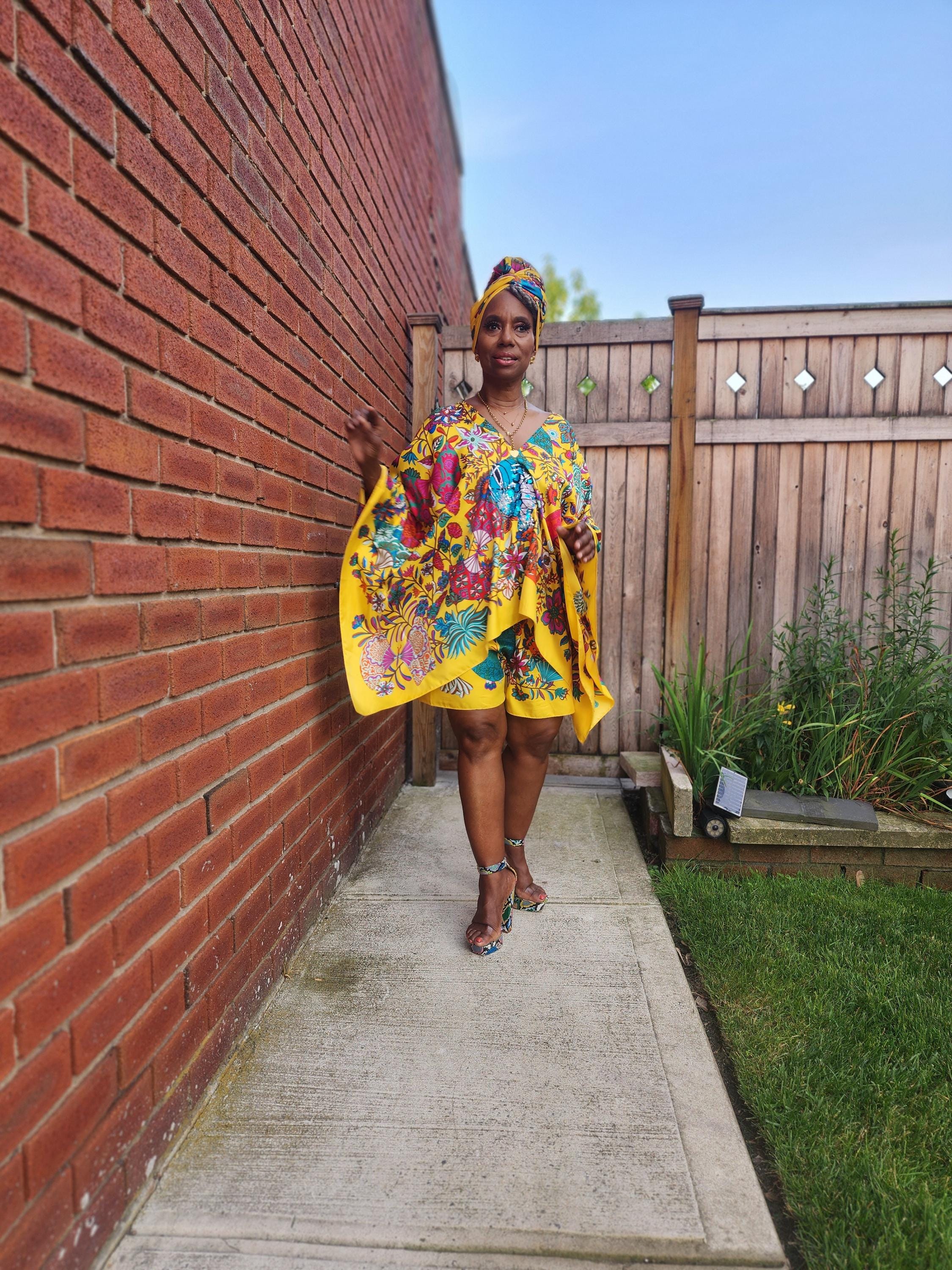 LiiLiiGiirl Sequin Afro-Girl Kaftan Tunic Top with Shorts & Scarf