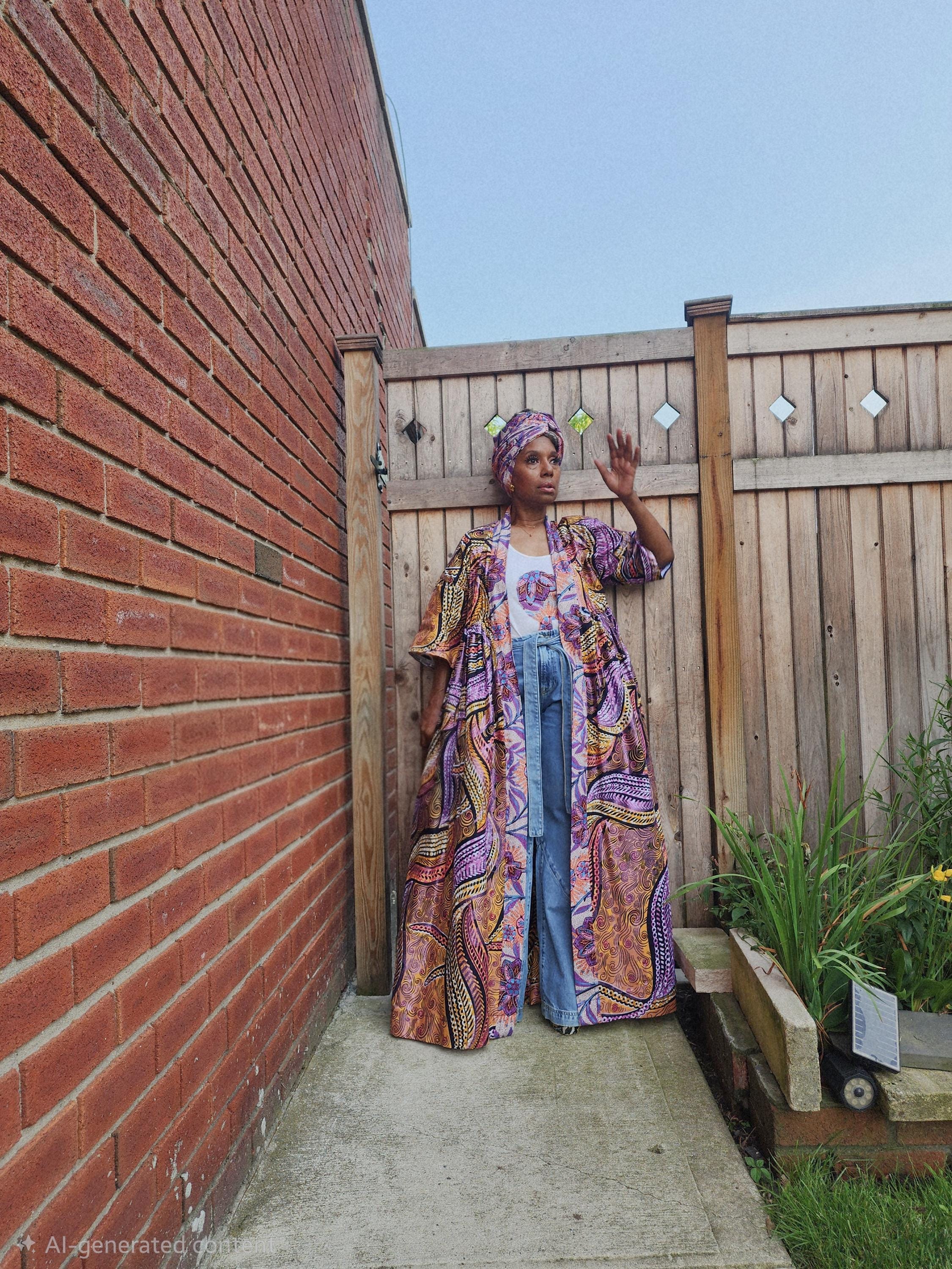 Glitter Print African Wax Kimono Robe: Harusi Bridal Duster