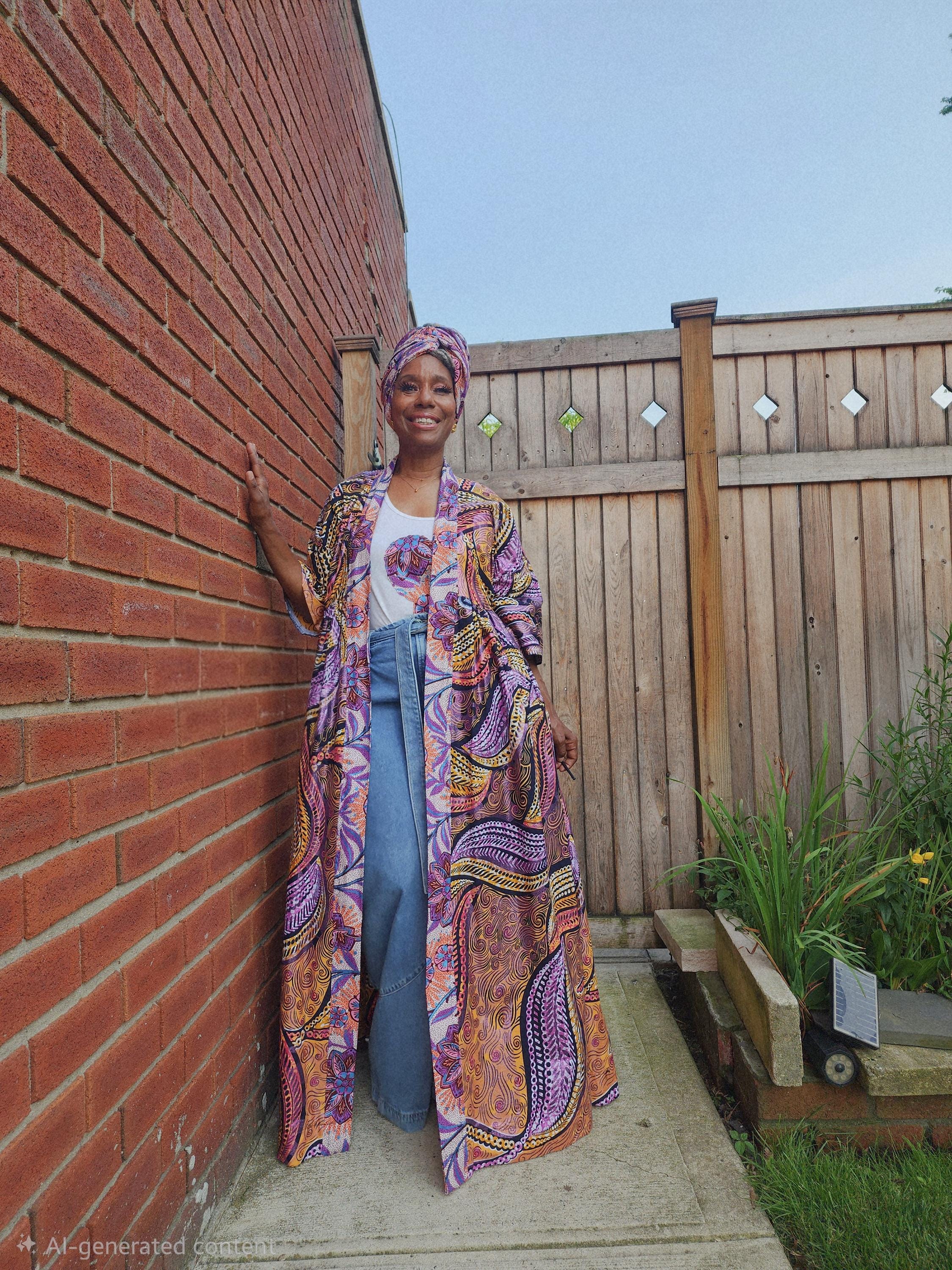 Glitter Print African Wax Kimono Robe: Harusi Bridal Duster