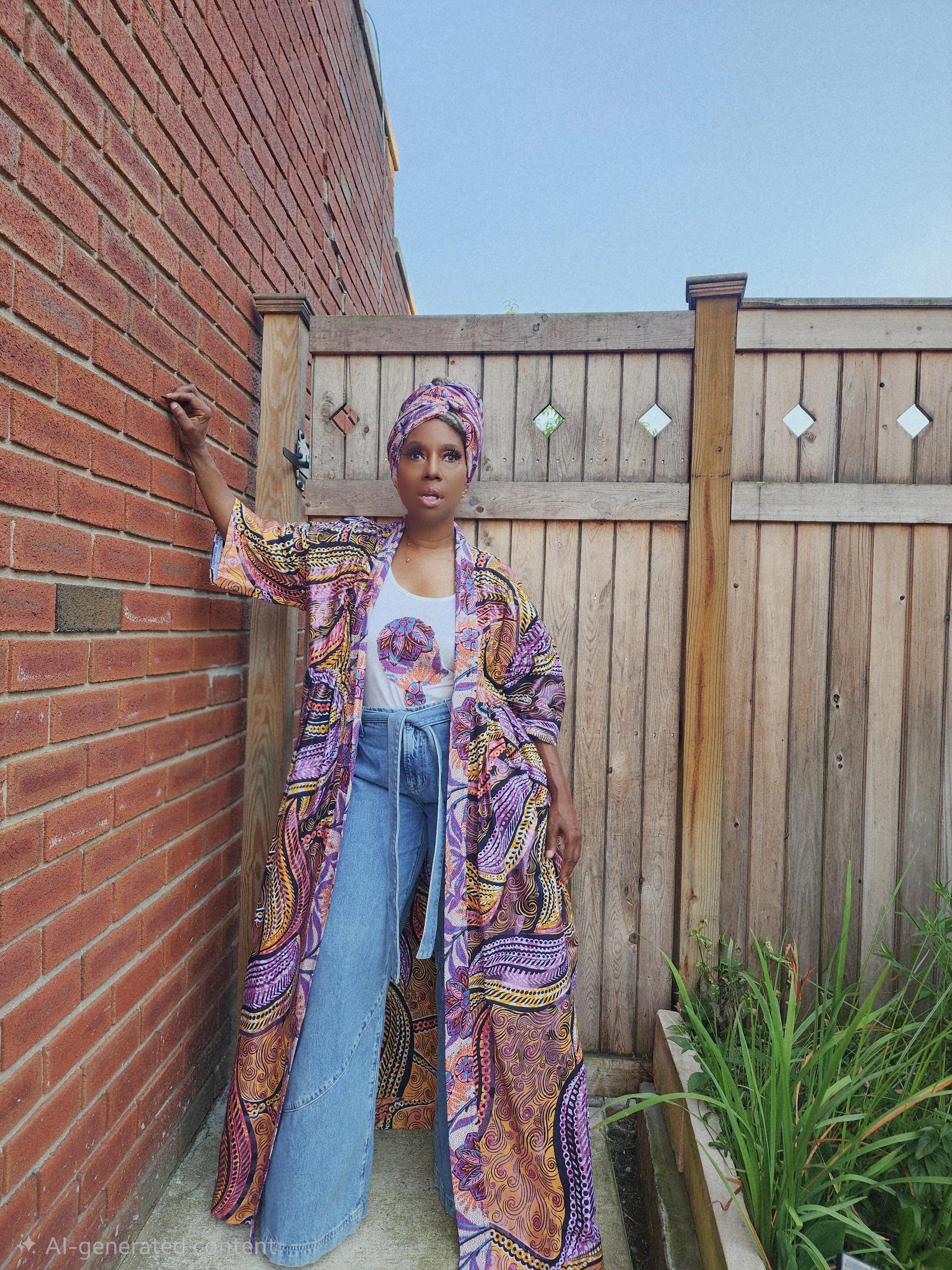 Glitter Print African Wax Kimono Robe: Harusi Bridal Duster