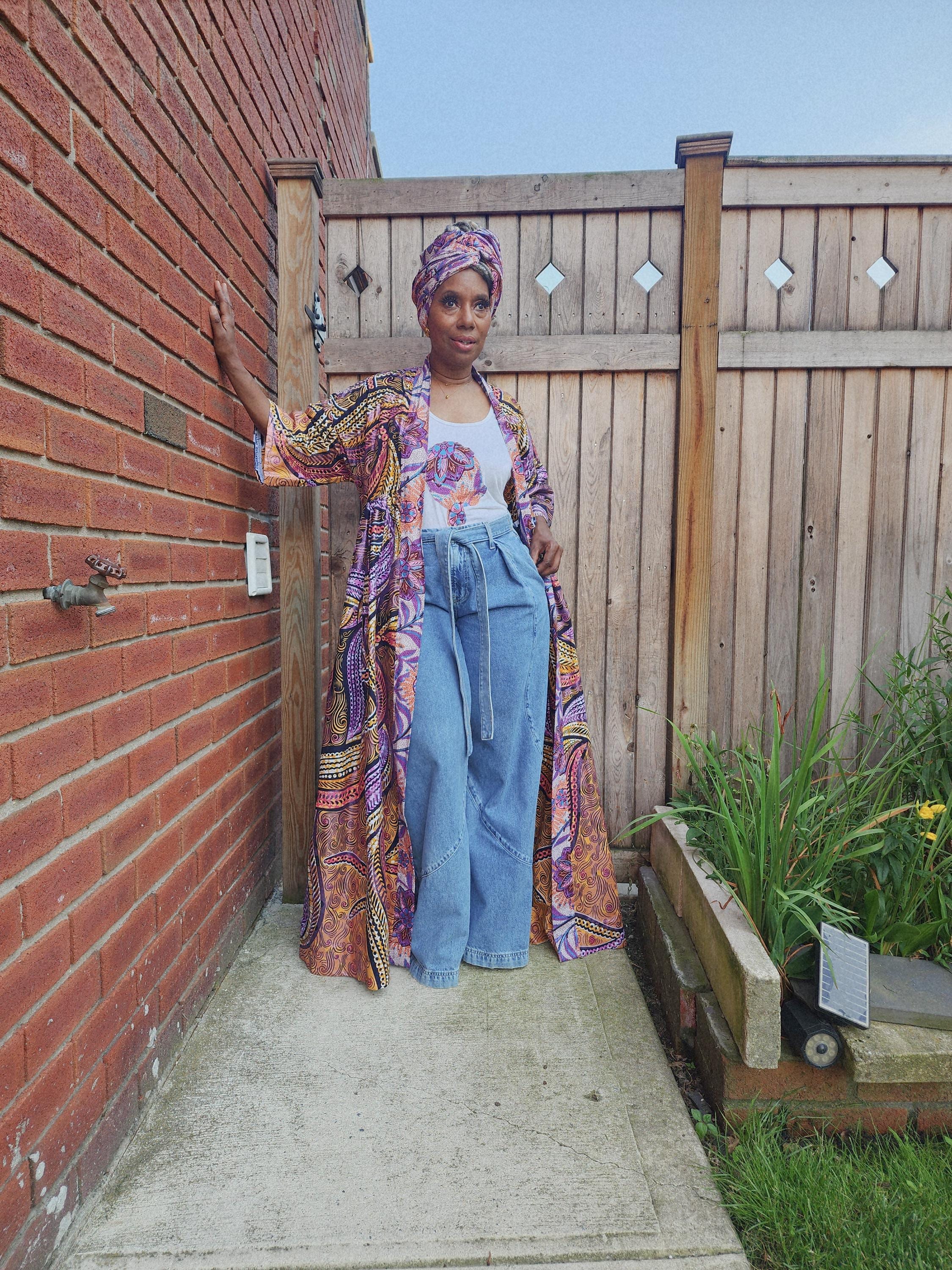 African Boho Tank Top with Headwrap, Glitter Wax Kimono Coordinate, Goddess Design