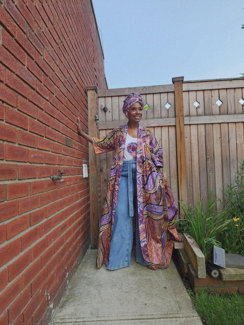 African Boho Tank Top with Headwrap, Glitter Wax Kimono Coordinate, Goddess Design