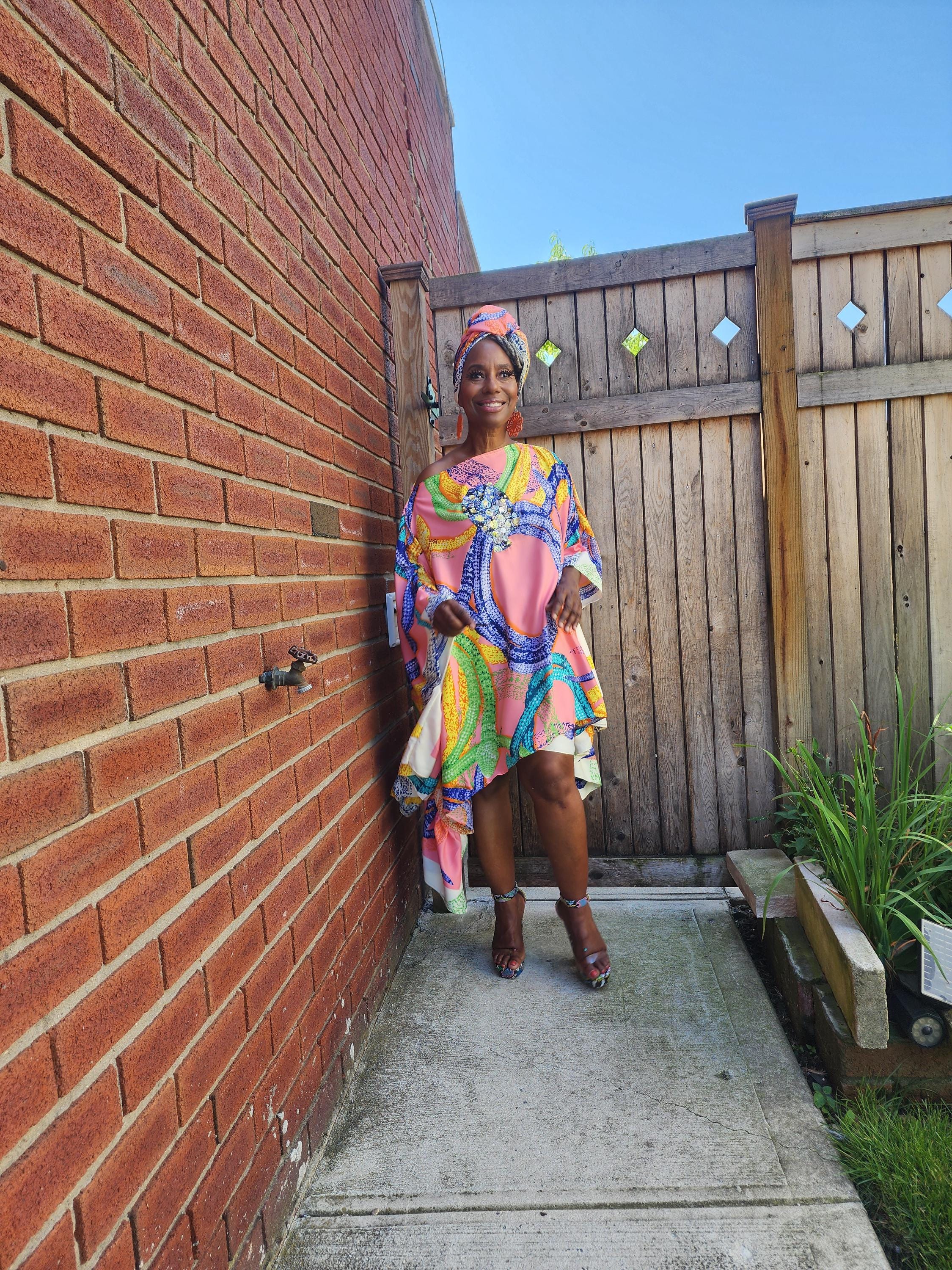 LiiLiiGiirl Sequin Afro-Girl Kaftan Ruffle Tunic Dress with Shorts & Scarf