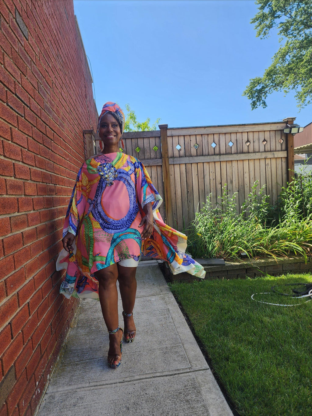 LiiLiiGiirl Sequin Afro-Girl Kaftan Ruffle Tunic Dress with Shorts & Scarf