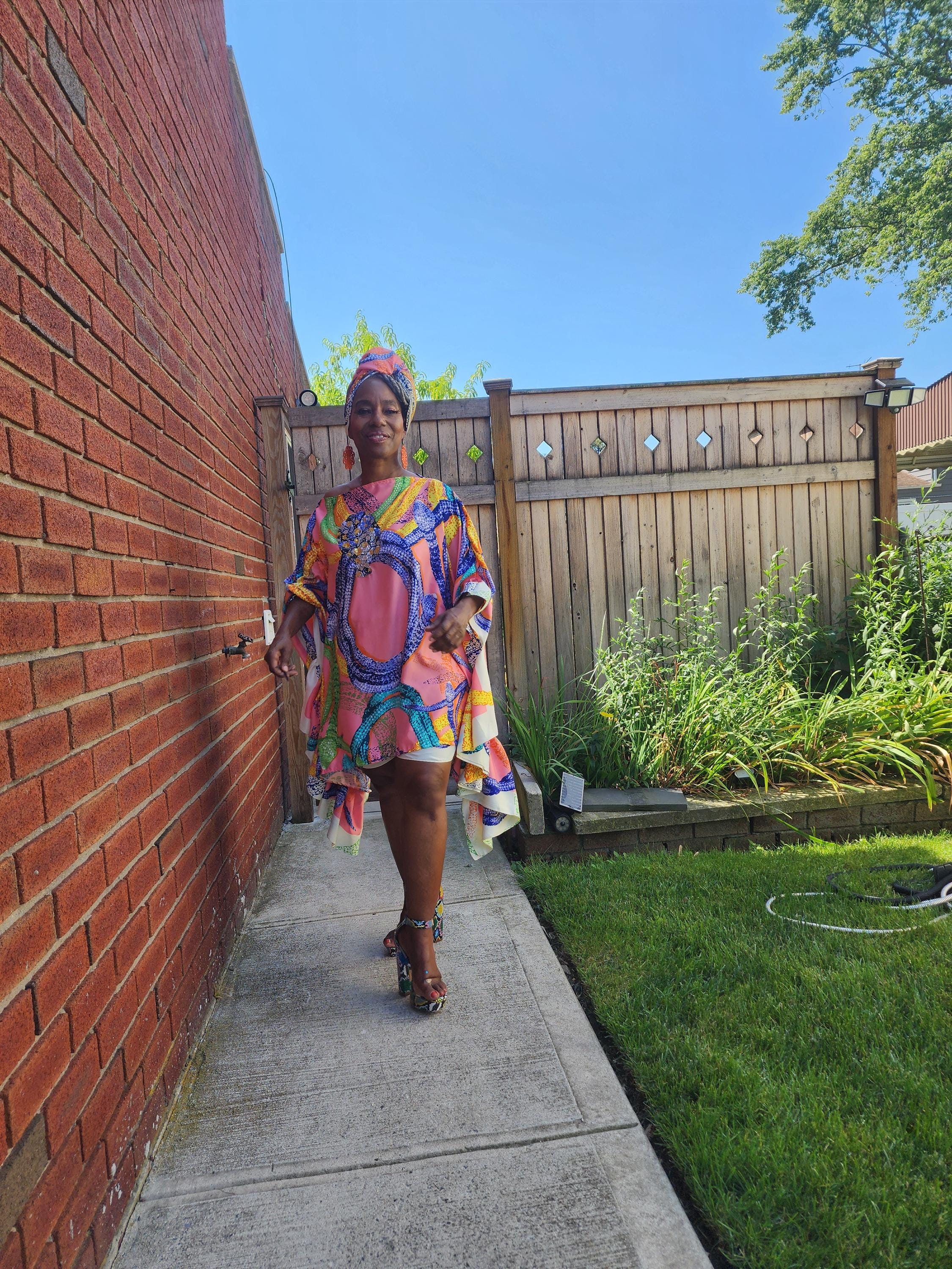 LiiLiiGiirl Sequin Afro-Girl Kaftan Ruffle Tunic Dress with Shorts & Scarf